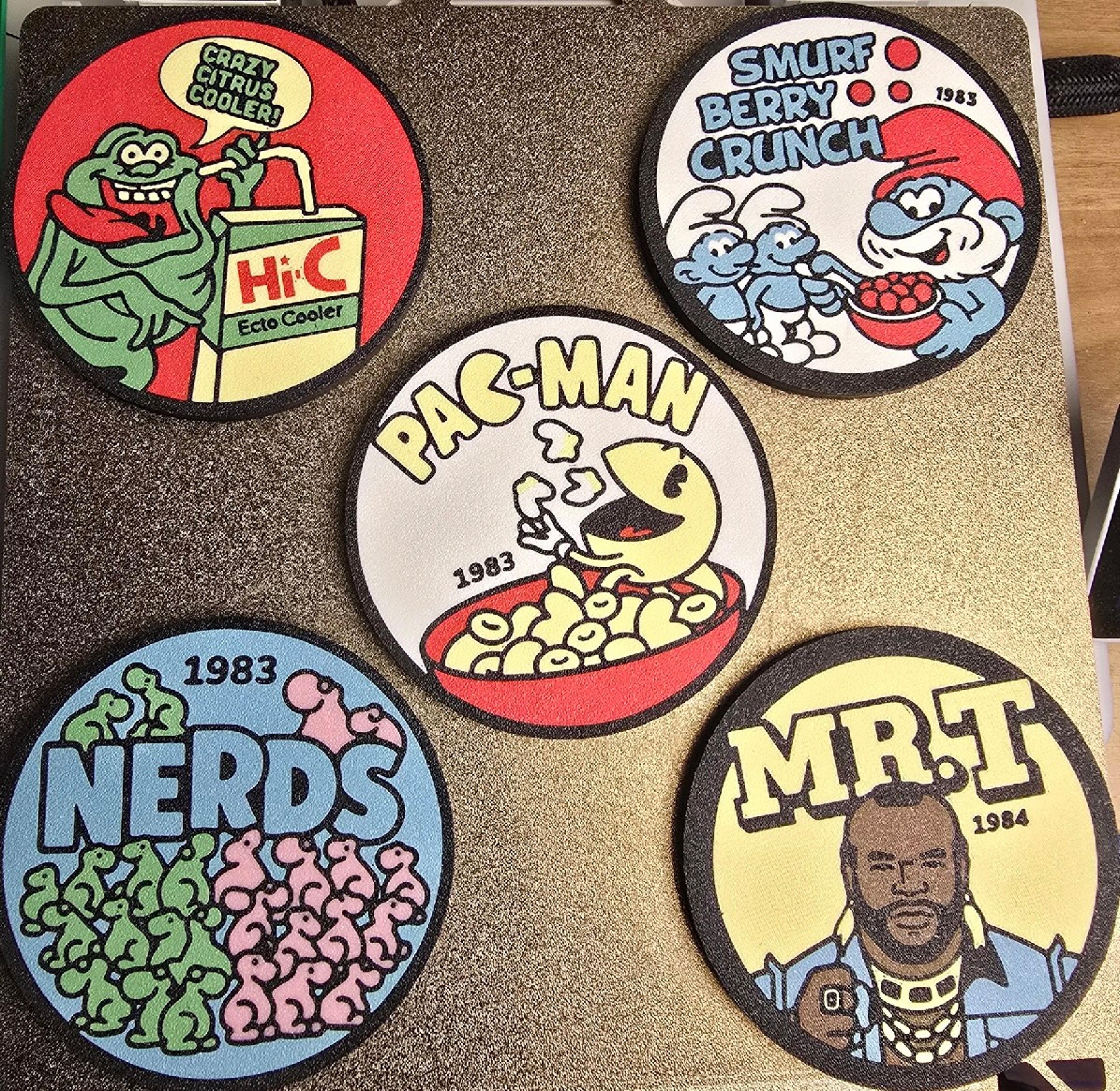 Preview pic of Retro 80s Nostalgia Function Coaster/Mats [Pick One] (Mr. T, Ecto Cooler, Nerds)
