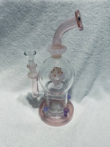 Preview pic of Glass Recycler with Pink Accents & Mushrooms