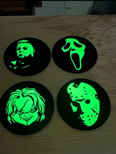 Preview pic of The Slasher Pack: Glow-in-the-Dark Horror Character Coaster/Mini Mat Set