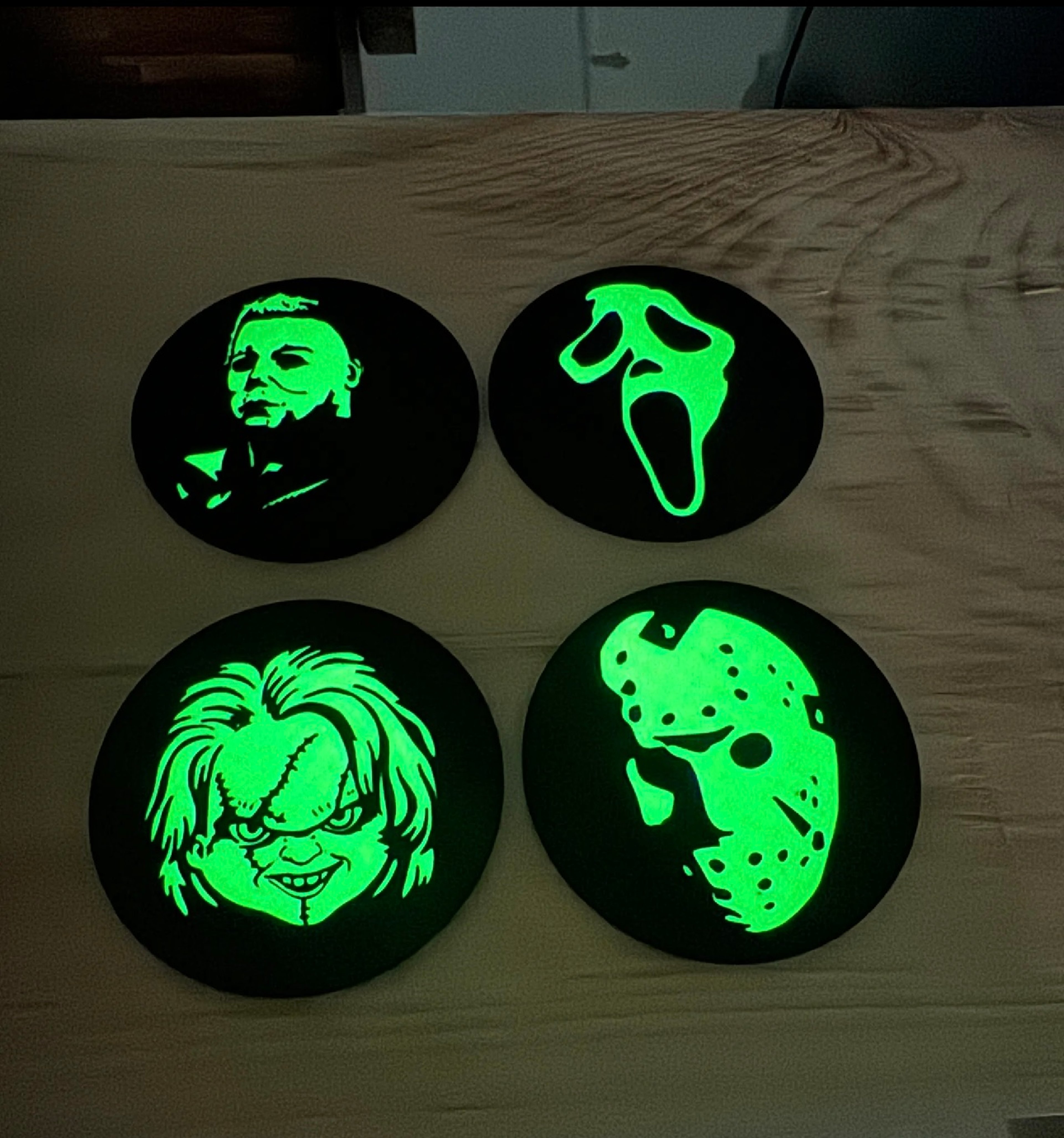 Preview pic of The Slasher Pack: Glow-in-the-Dark Horror Character Coaster/Mini Mat Set