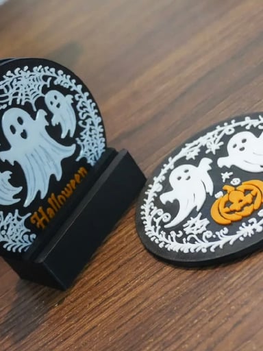 Preview pic of The Ghostly Gathering: 4-Piece Halloween Coaster/Mini Mat Set (Glow in Dark Available)