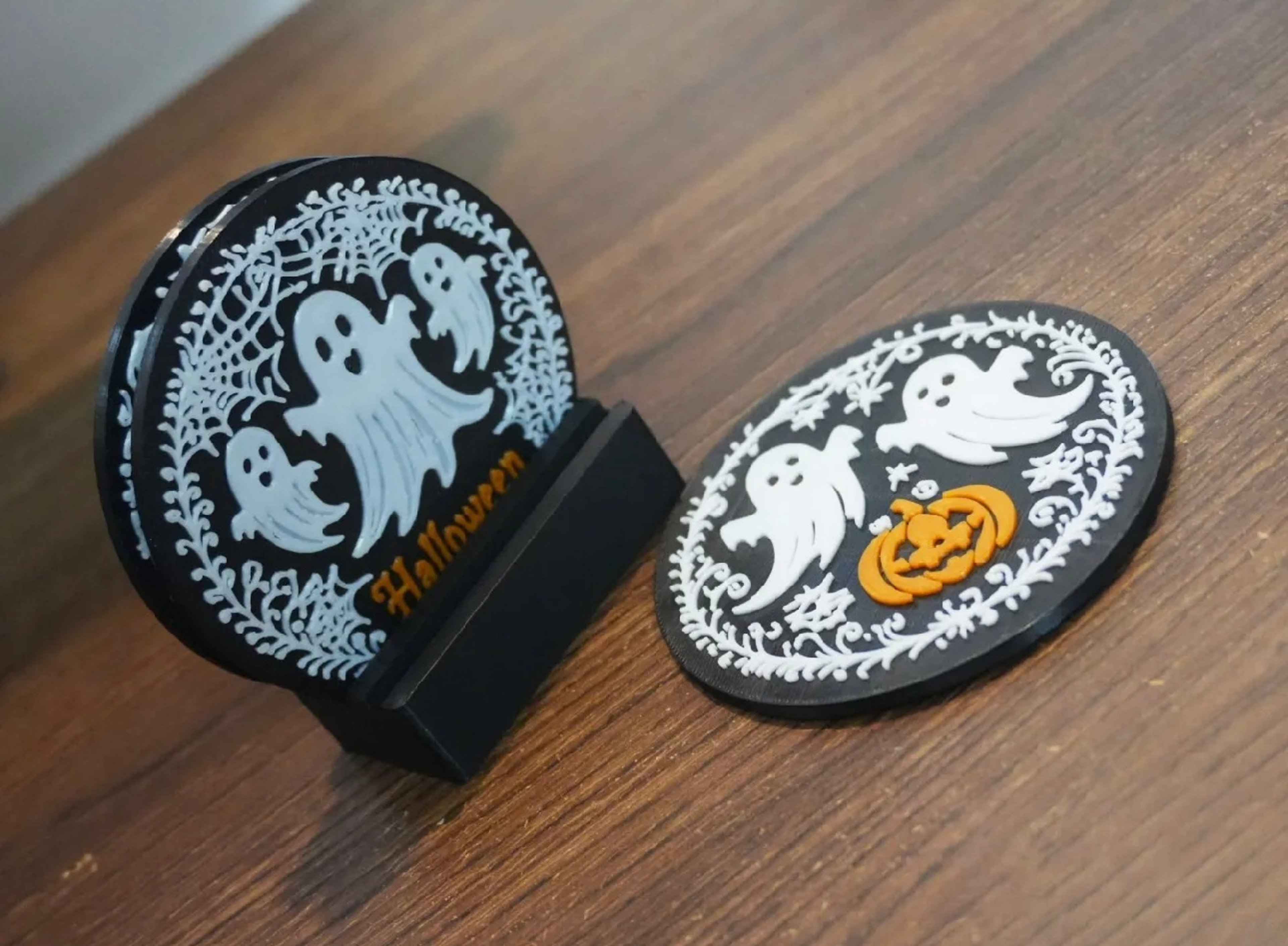 Preview pic of The Ghostly Gathering: 4-Piece Halloween Coaster/Mini Mat Set (Glow in Dark Available)