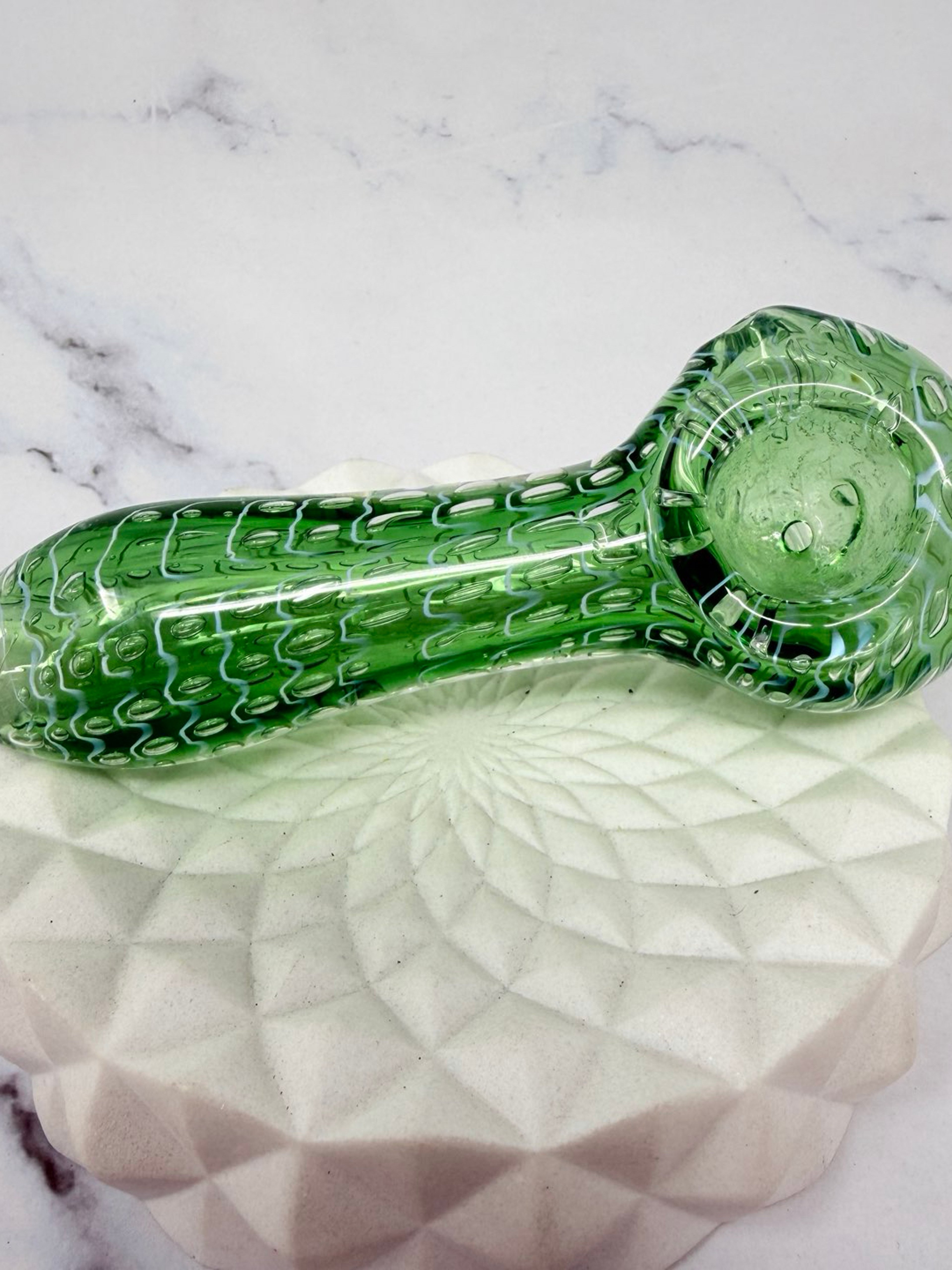 Preview pic of 4.75” Green Bubbles Webbed Marble Smoking Glass Pipe