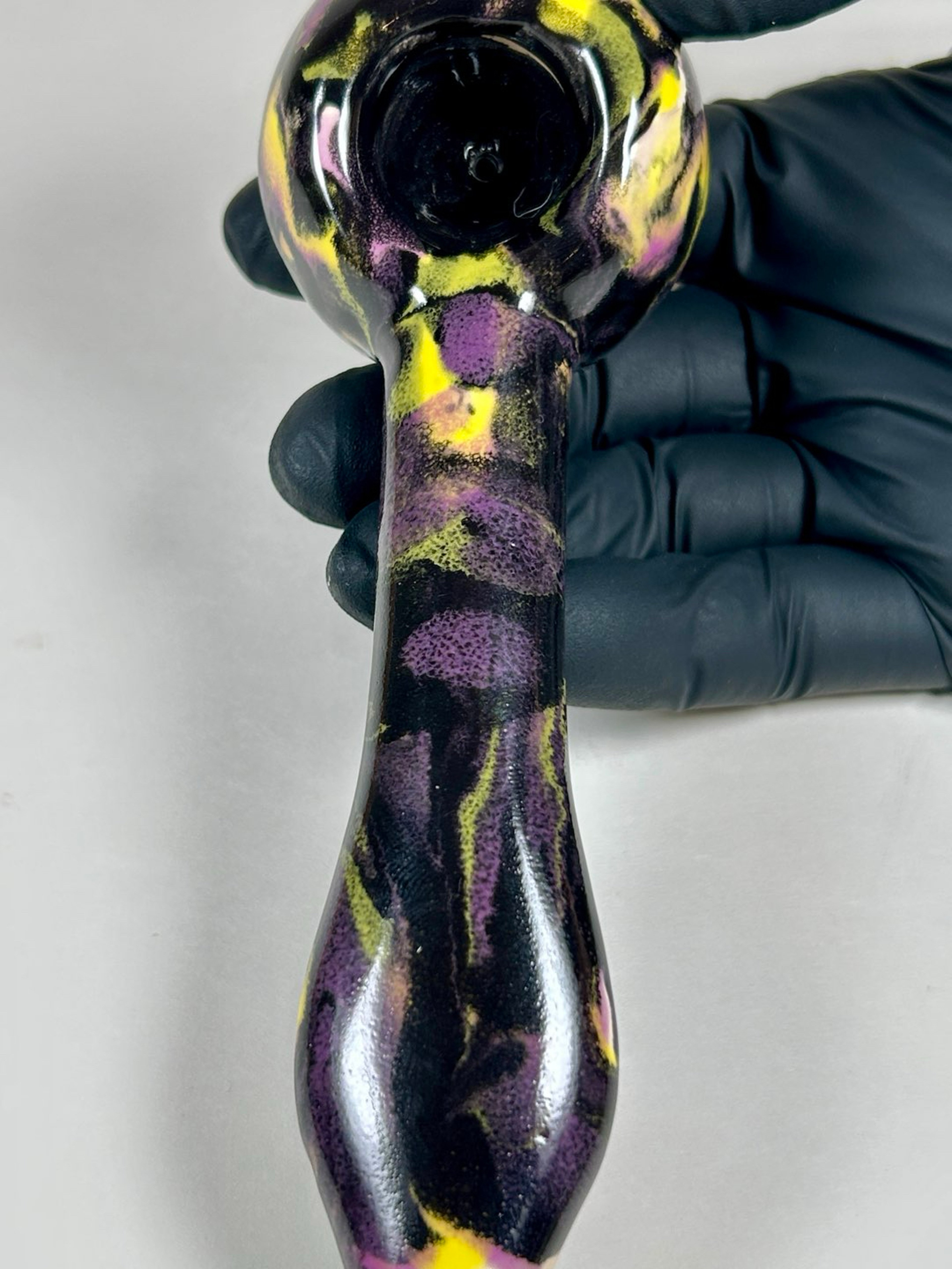 Preview pic of Spoon Pipe - 6.25 Inches - Ceramic - Black, Yellow and Purple