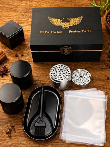 Preview pic of Herb Grinder Stash Box Set Rolling Tray Storage Jars Smell Proof Bags Gift Kit