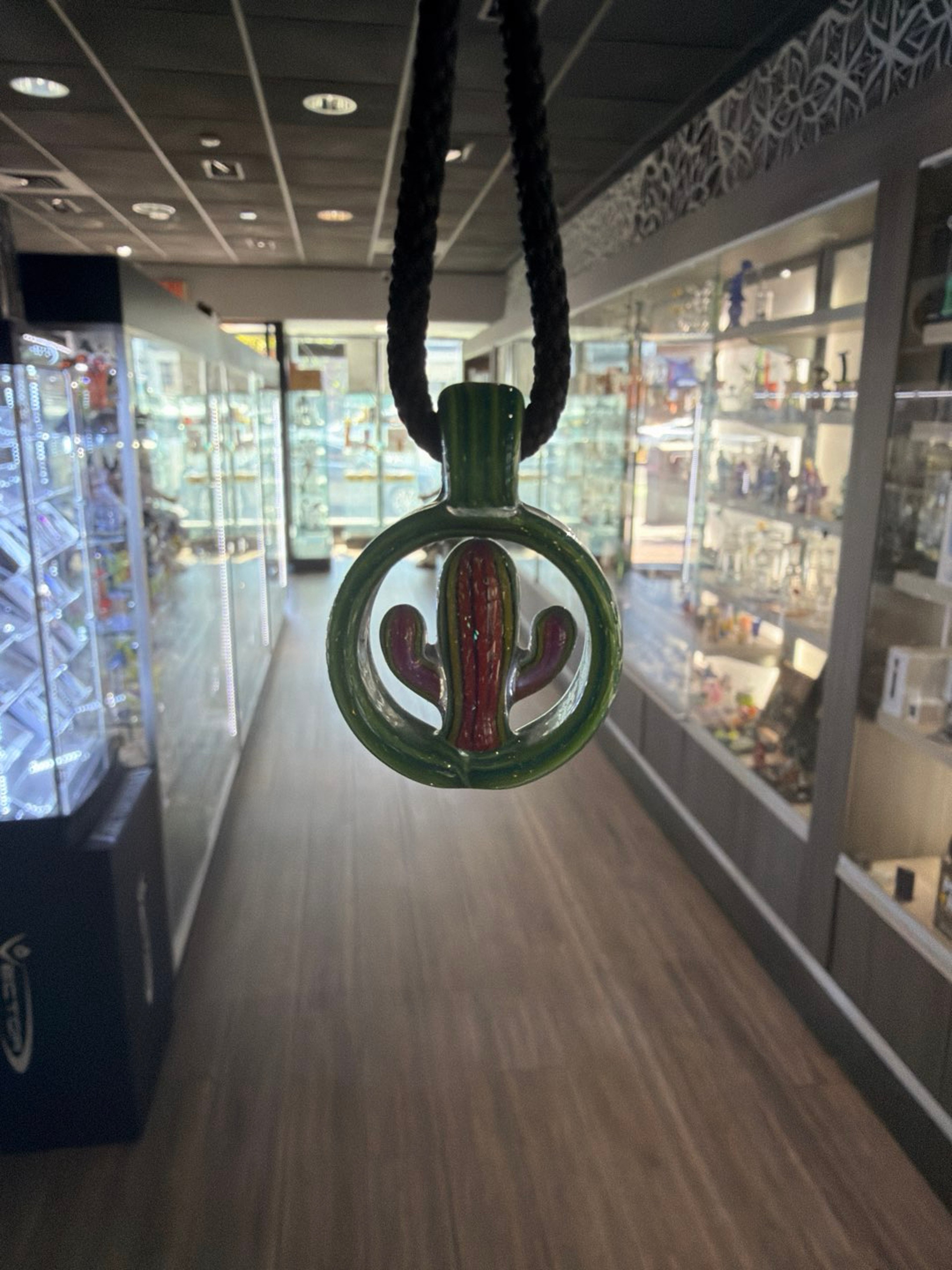 Preview pic of Darby Double-Sided Cactus Glass Pendant – Green