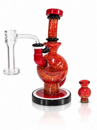 Preview pic of Mothership Glass Elite 10mm Ball Rig – Red & White Dragon's Gate with Matching Cap & Slurper