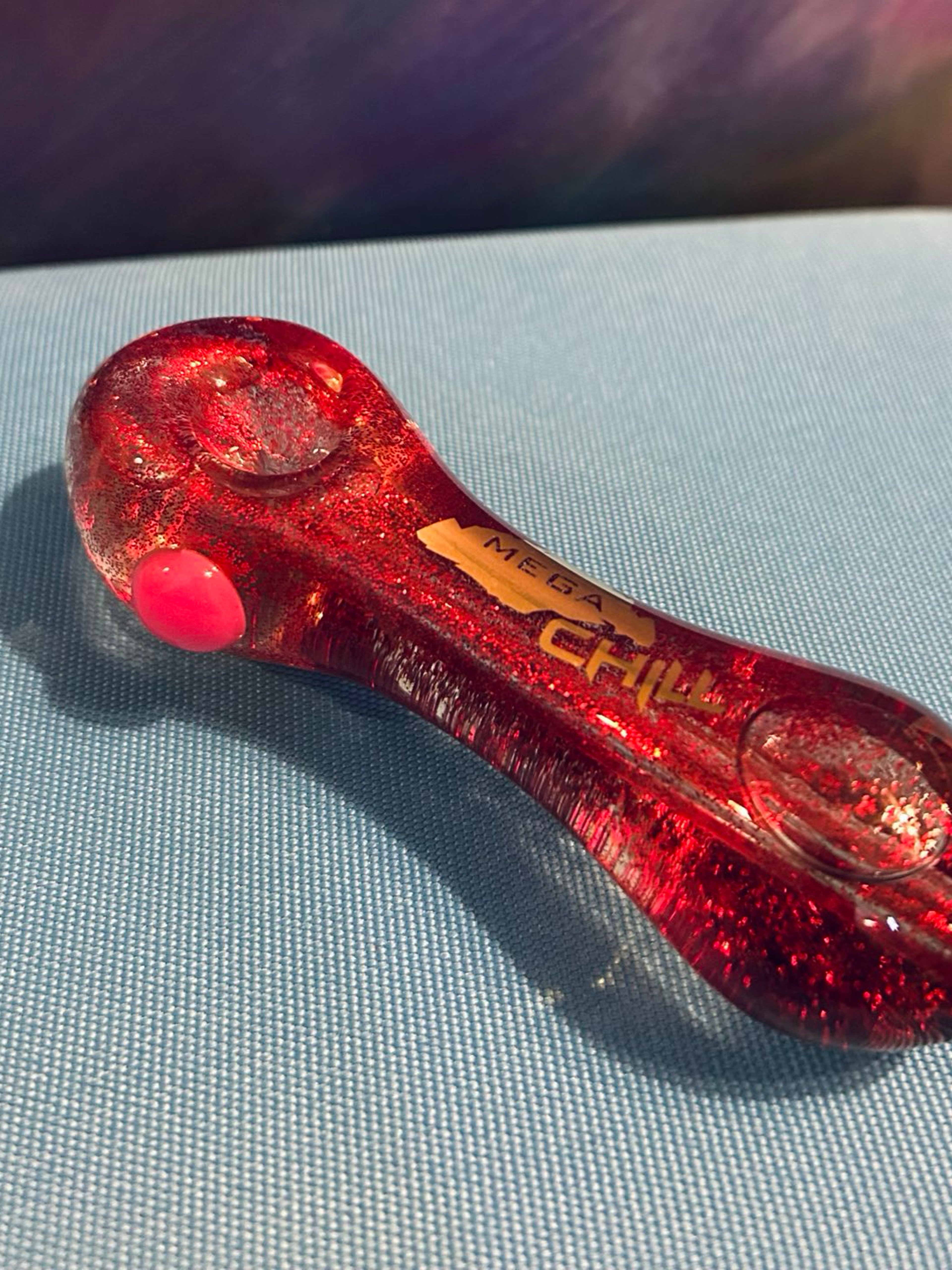 Preview pic of Mega Chill Glycerin Red glitter glass hand pipe