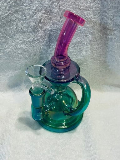 Preview pic of Iridescent bright pink & green glass recycler