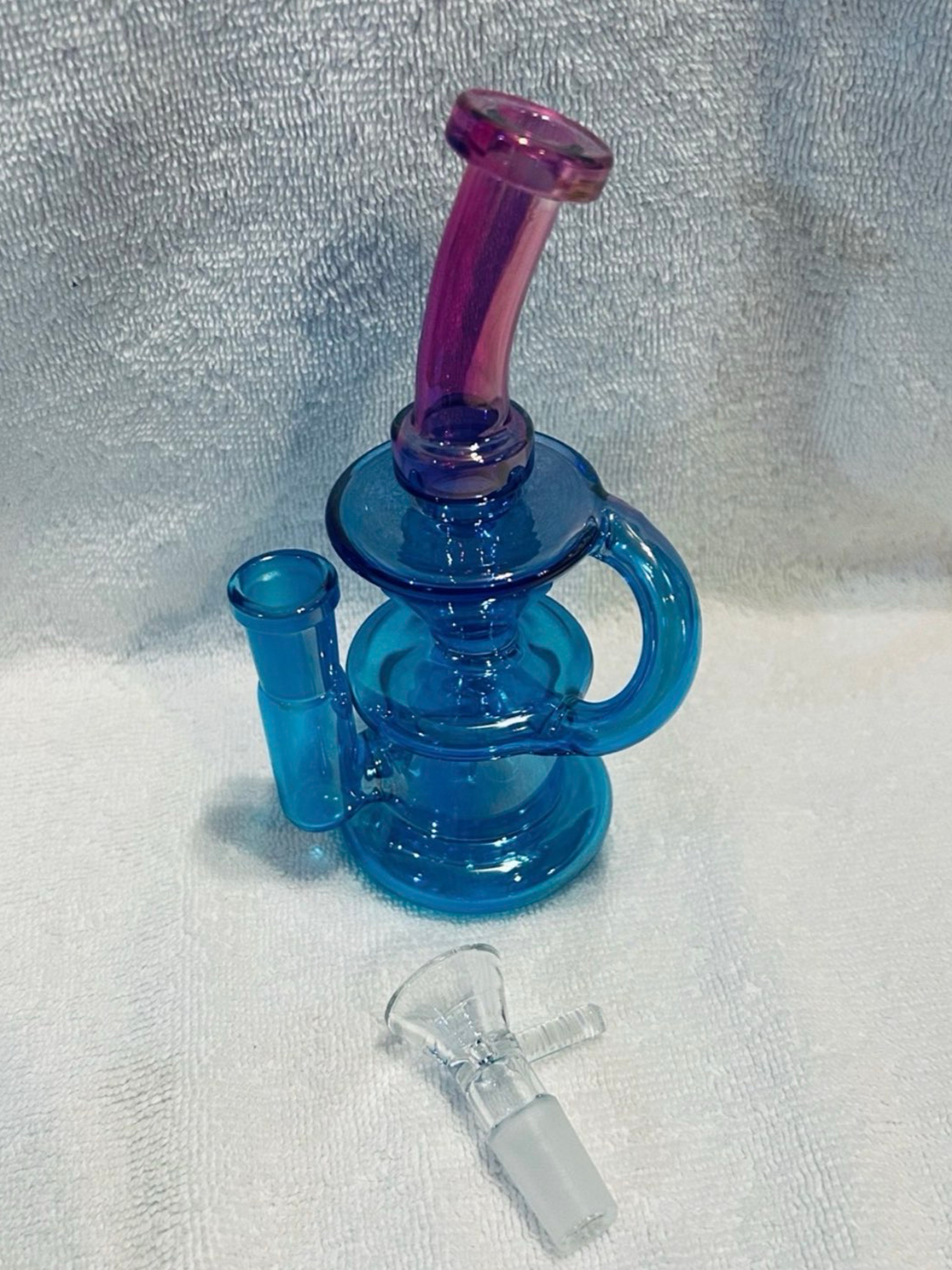Iridescent bright pink & blue glass recycler image 0
