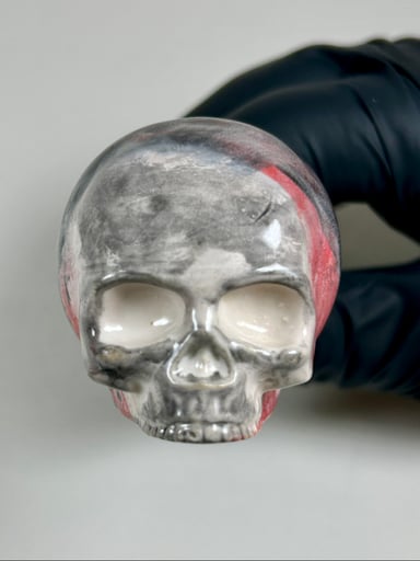 Preview pic of Skull Pipe - 5.5 inch - Ceramic - Red, Black and White