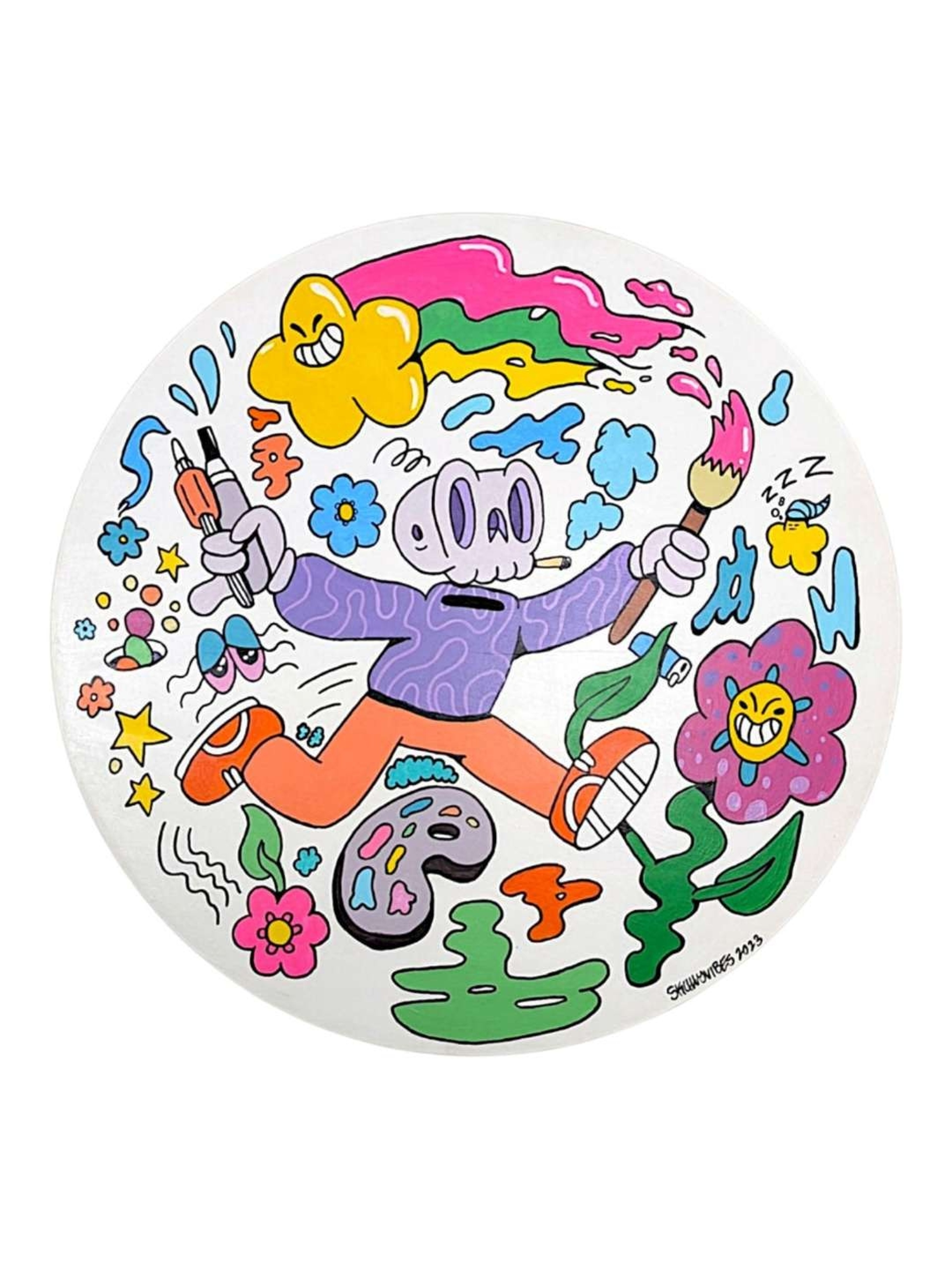Preview pic of Skully Vibes "Around it goes" Original on Wood