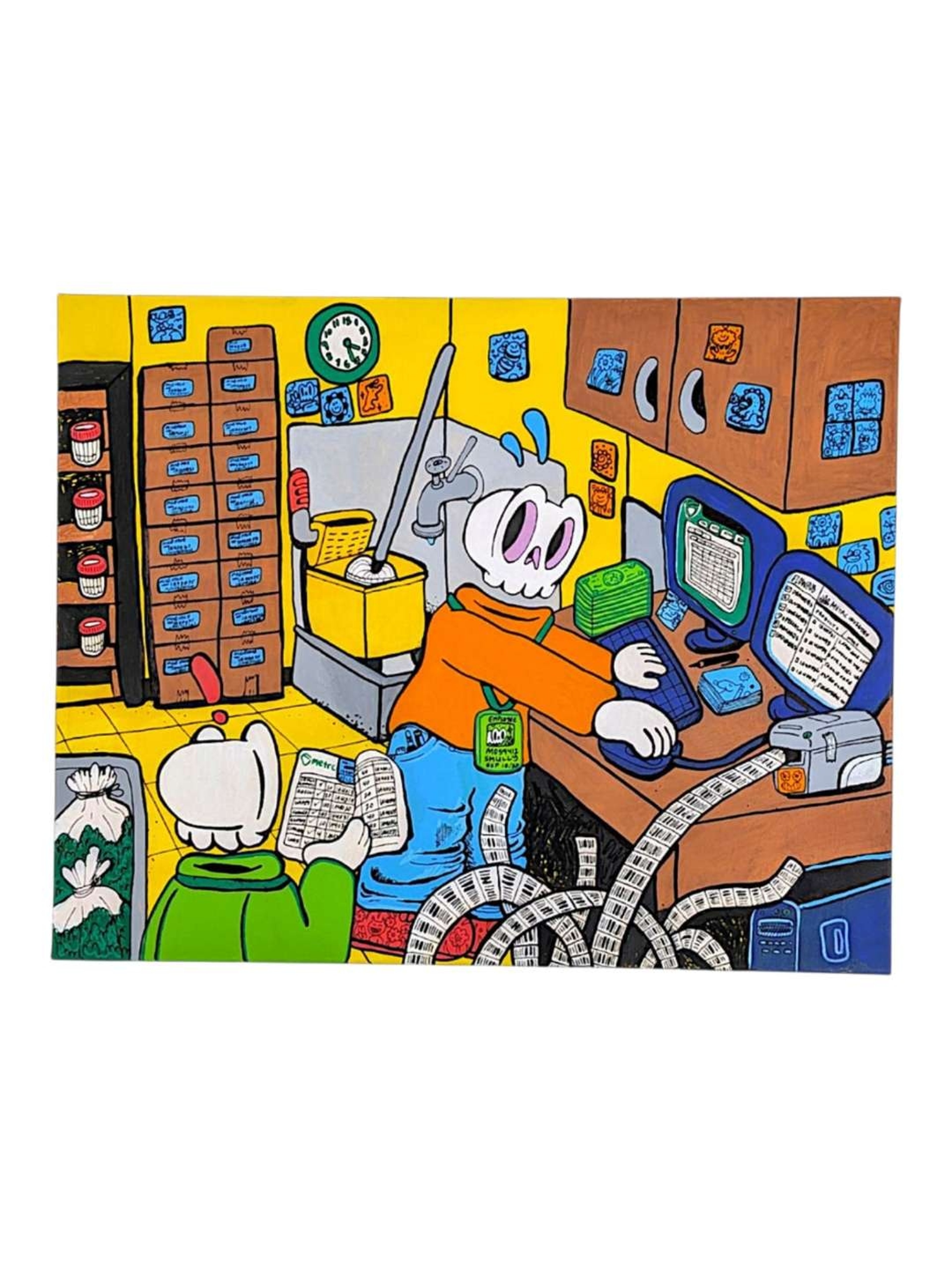 Preview pic of Skully Vibes "Why are you here?" Original on Canvas