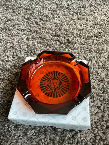 Preview pic of Illadelph Amber Faceted Ash Tray Yellow Label
