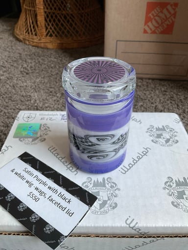 Preview pic of Illadelph satin purple with black and white wig-wag faceted jar