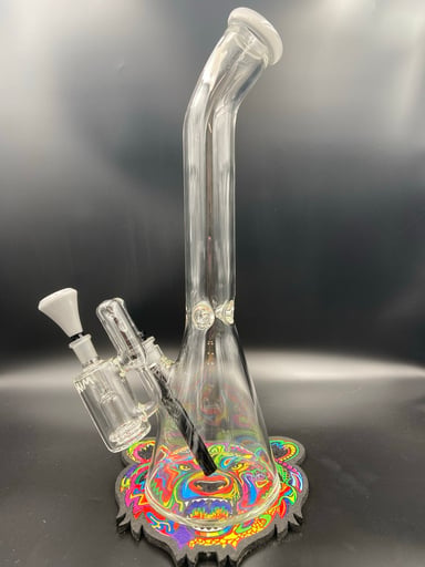 Preview pic of MAV Glass 18" x 9mm color top beaker Bong Bent Neck + Ash Catcher Combo Silver