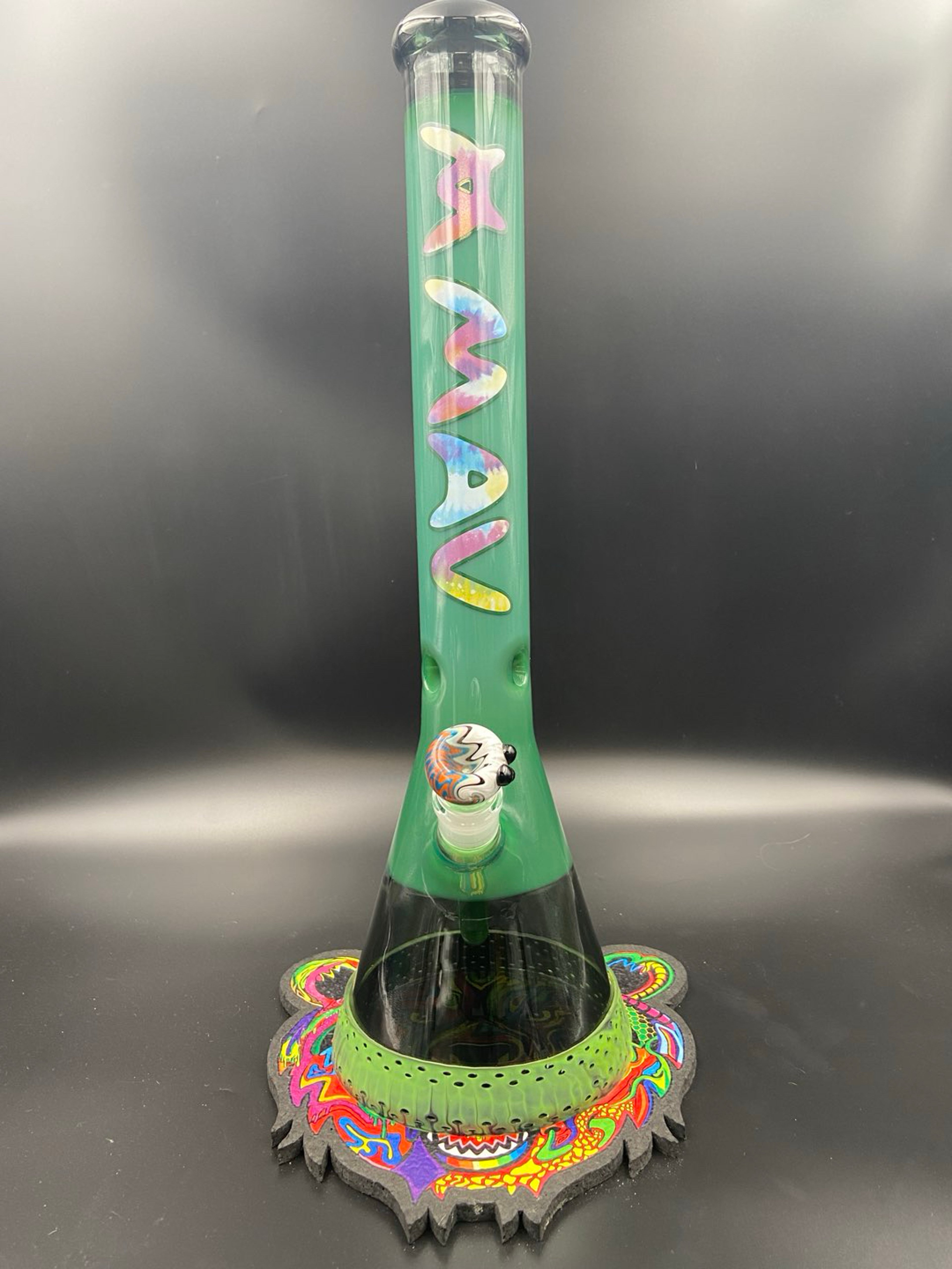 Preview pic of Mav 18" Color Float Beaker Bong Forest Green Tie-Dye Match Limited Edition