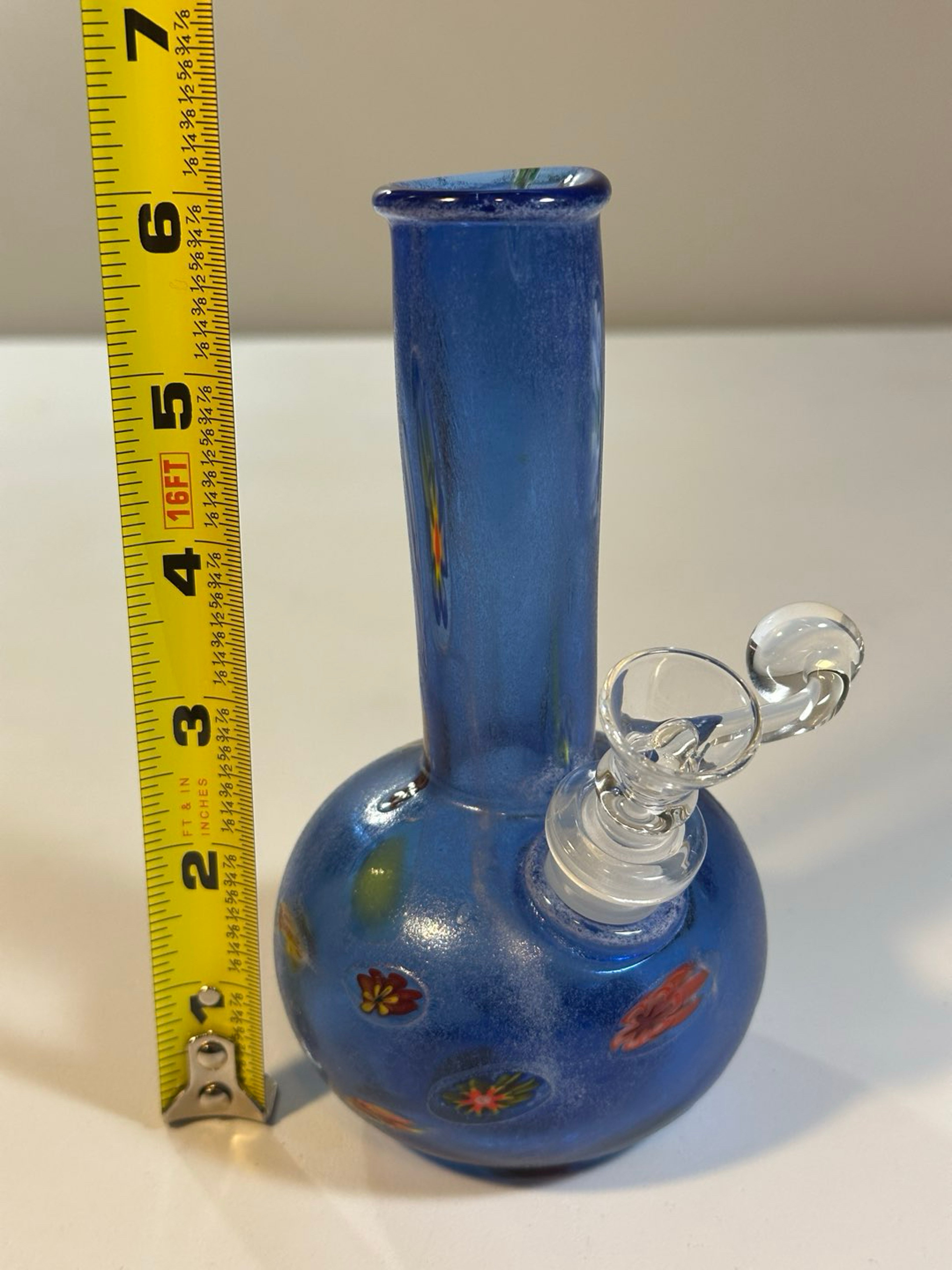 Preview pic of Special K 6” Signed Hand-Blown Soft Glass Bong – Blue Murrine / Millefiori, 2024