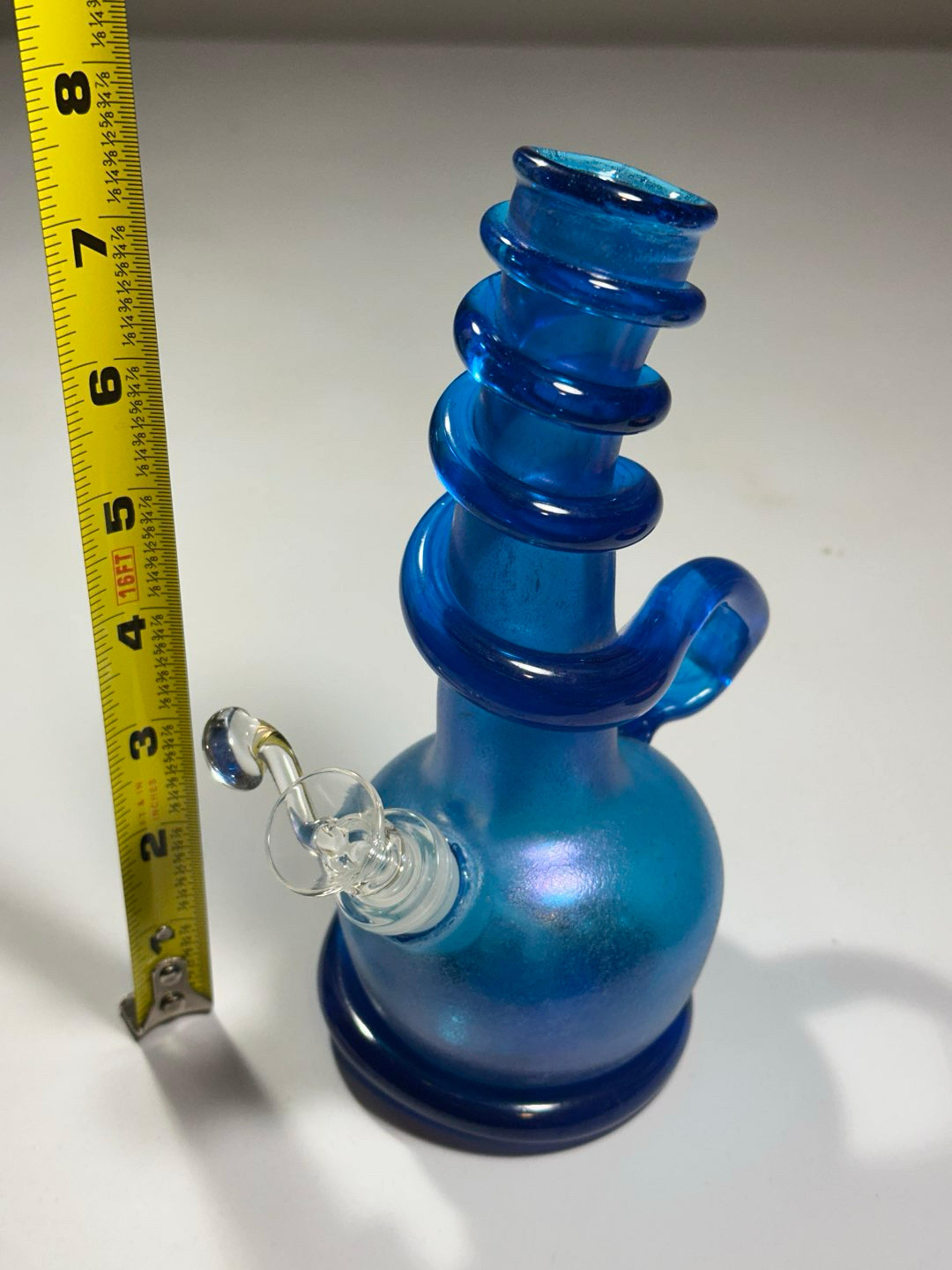 Preview pic of Special K 7¼” Signed Hand-Blown Soft Glass Bong – Blue Spiral-Wrap, 2024
