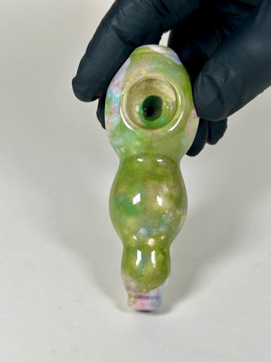 Preview pic of Bulbous Pipe - 4.25 Inches - Ceramic - Green, Pink and Light Blue - FREE SHIPPING!