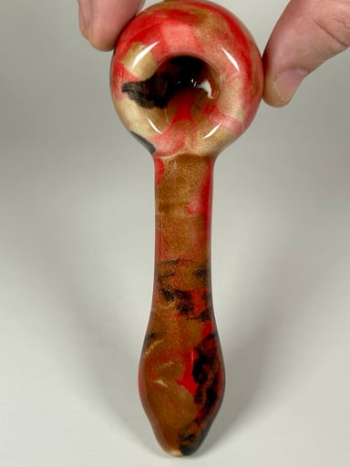 Preview pic of Spoon Pipe - 6.25 Inches - Ceramic - Red, Black and Brown - FREE SHIPPING