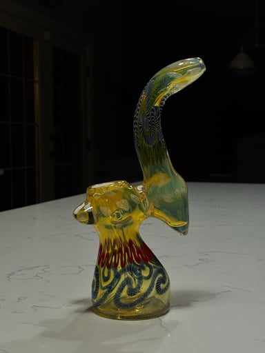 Preview pic of Handblown Art Glass Bubbler / Water Pipe – Multicolor Worked Glass