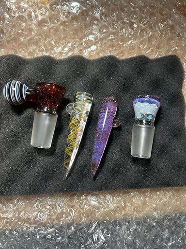 Preview pic of 2 Nancy glass Slides and 2 pokers