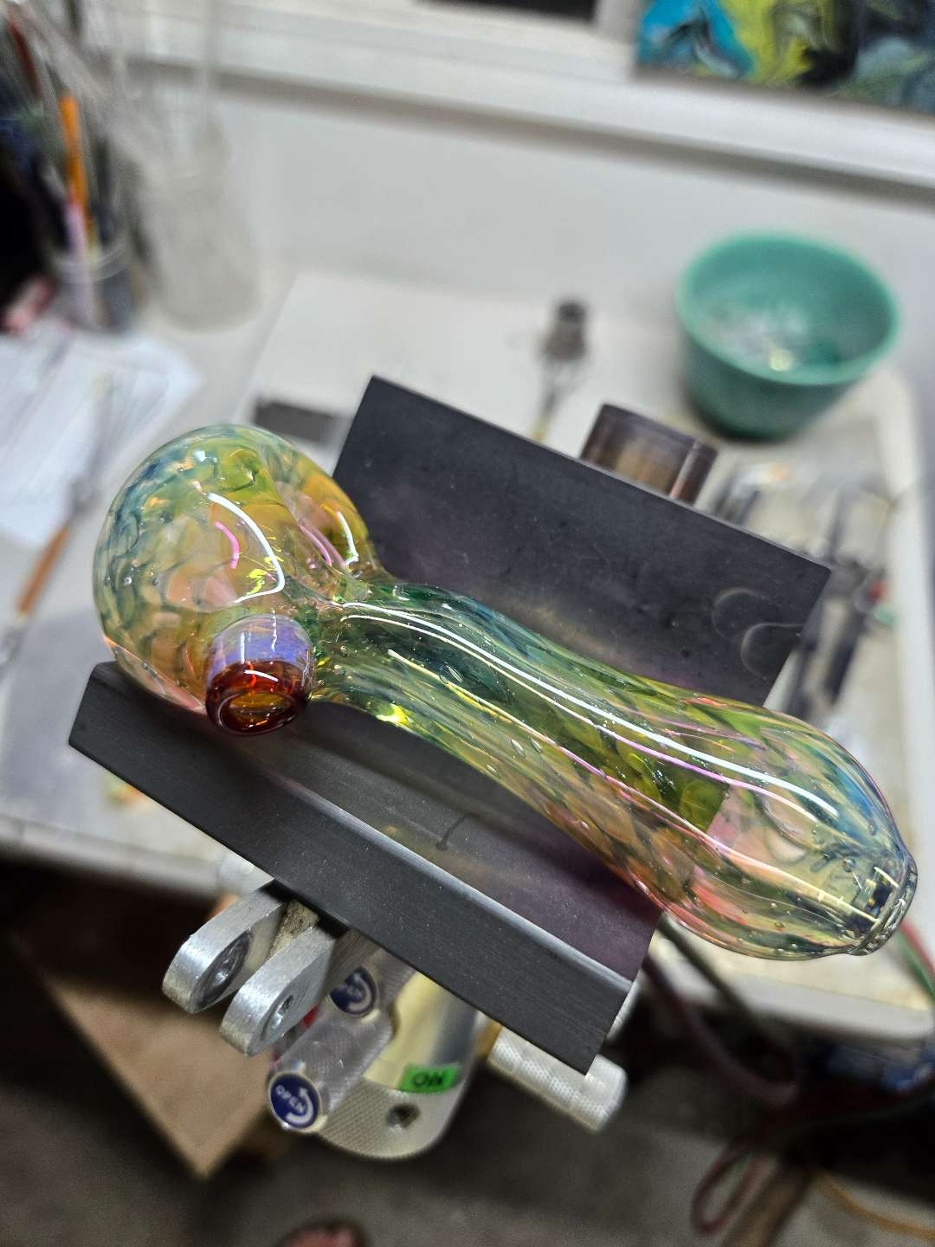 Gold and silver fumed stardust wrap and rake spoon pipe image 0