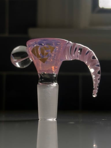 Preview pic of PINK OPAL + GOLD HAND BLOWN SLIDE • MARBLE HANDLE • WORKED GLASS
