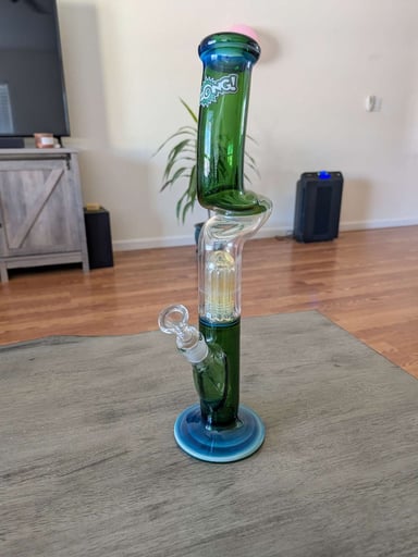 Preview pic of Green Zong with palm tree perc and extended bent neck with silver fuming!