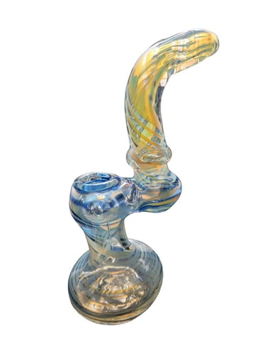 Preview pic of Blue & Yellow Swirl Glass Art Clear Glass Design