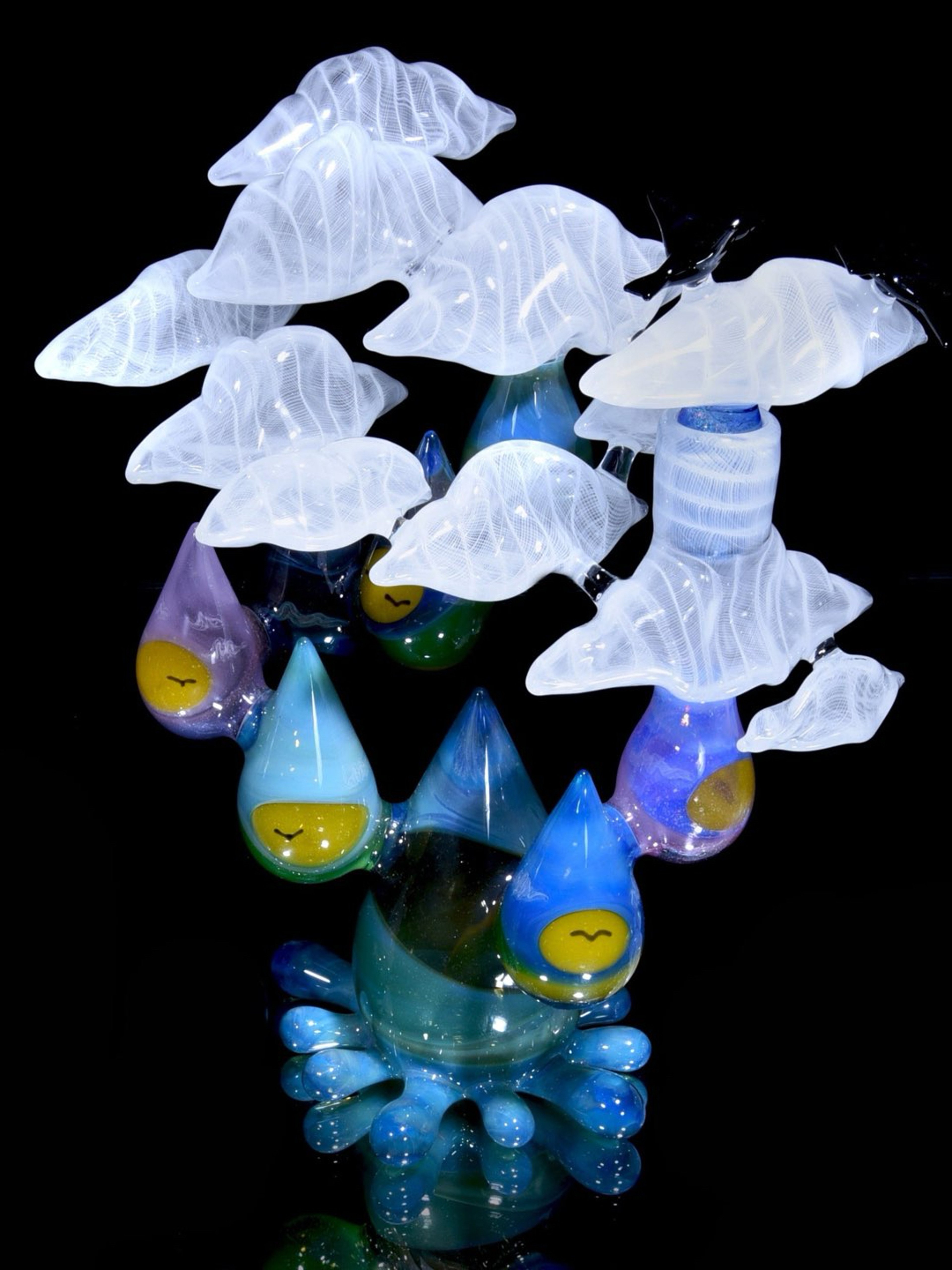 Preview pic of A Real Nobody - Sunset Landscape Drunken Encalmo Raindrop/Latticino Cloud Rig w/ Cap & Slurper Marble Set - 14mm Female