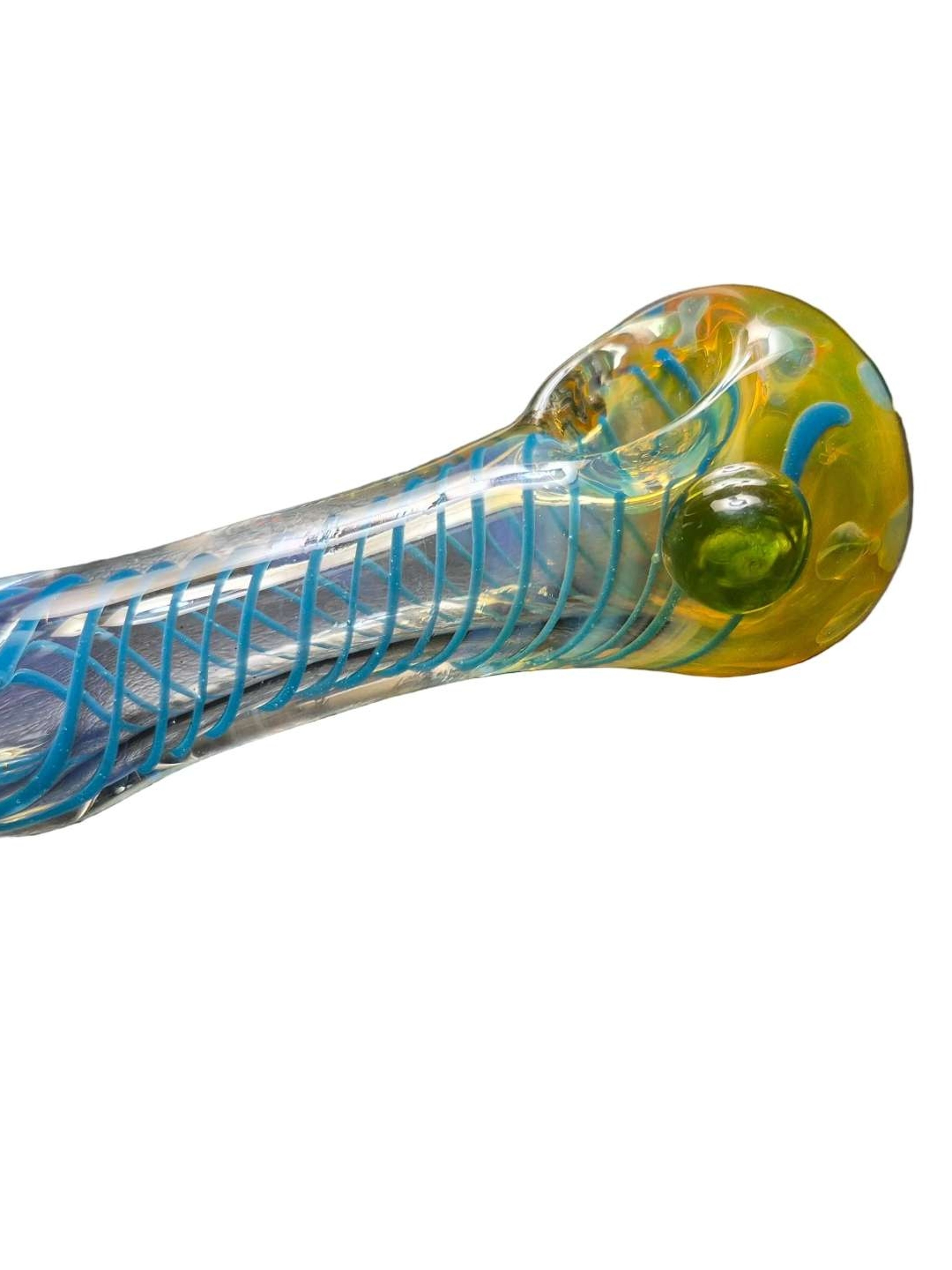 Preview pic of Blue And Yellow Clear Swirl Handcrafted Glass Art Design