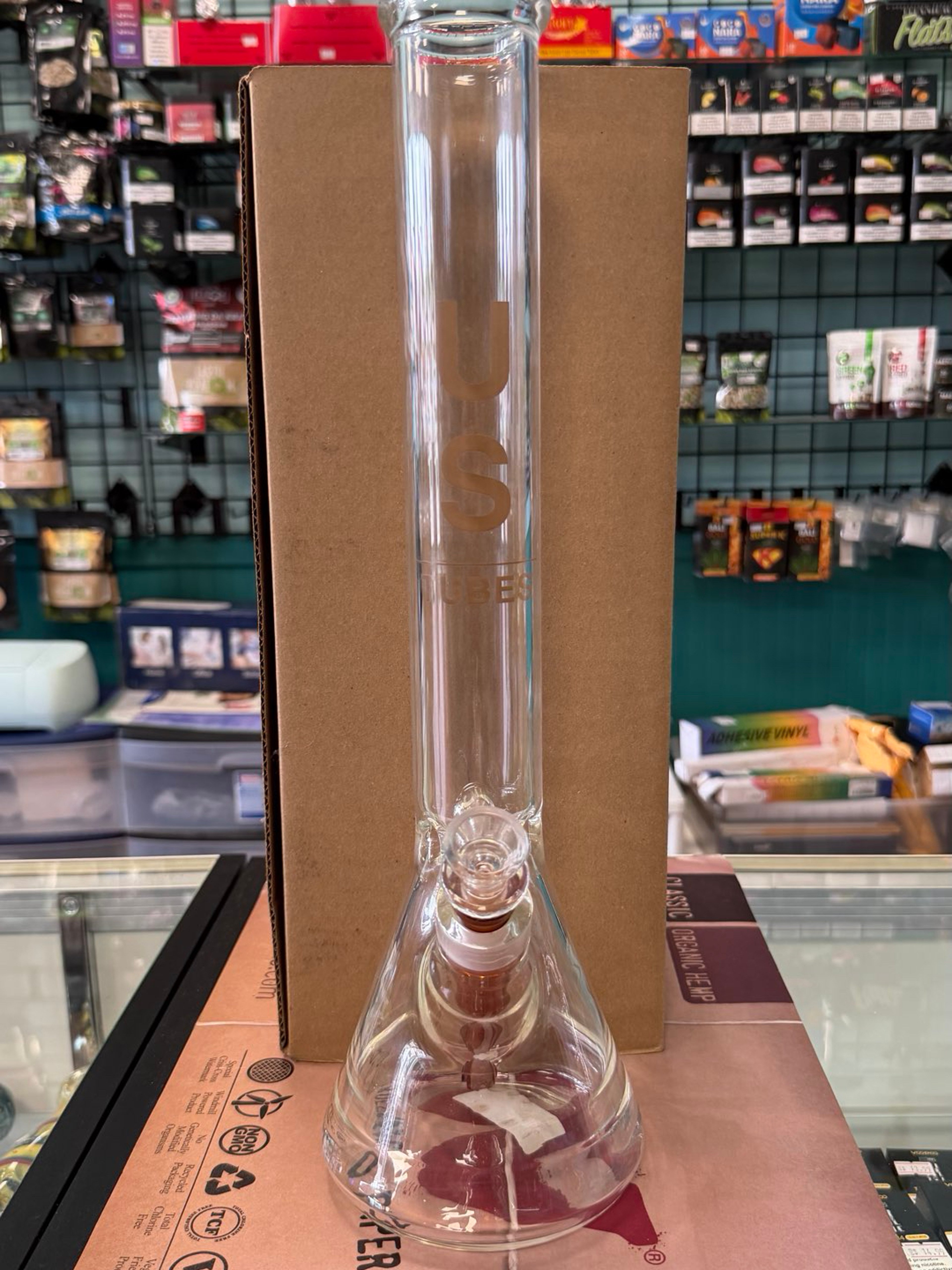 17” US Tubes Clear with Red beaker Waterpipe image 0