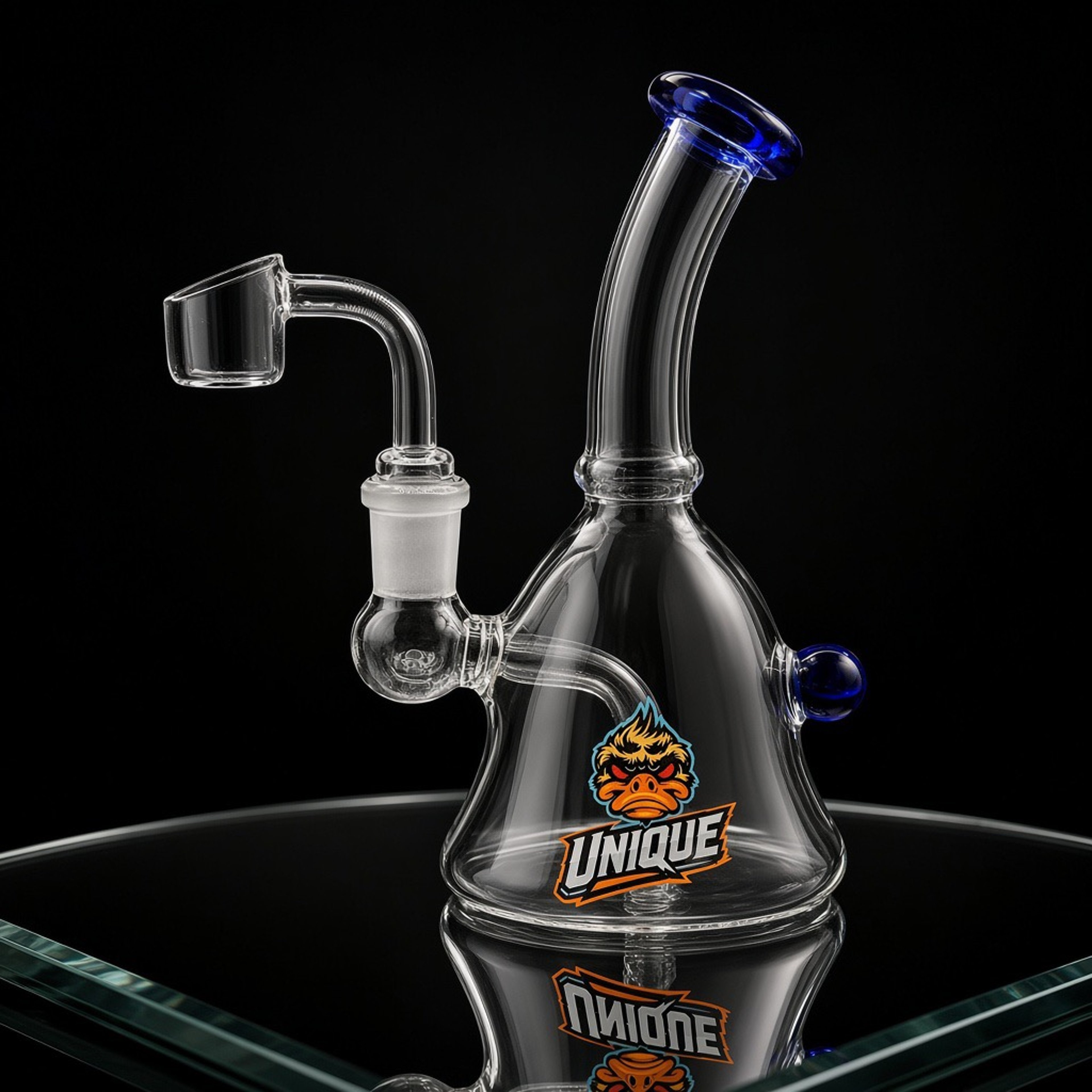 Unique 6” Mini Beaker Dab Rig – Bent Neck Concentrate Rig with Quartz Banger (Blue) image 0