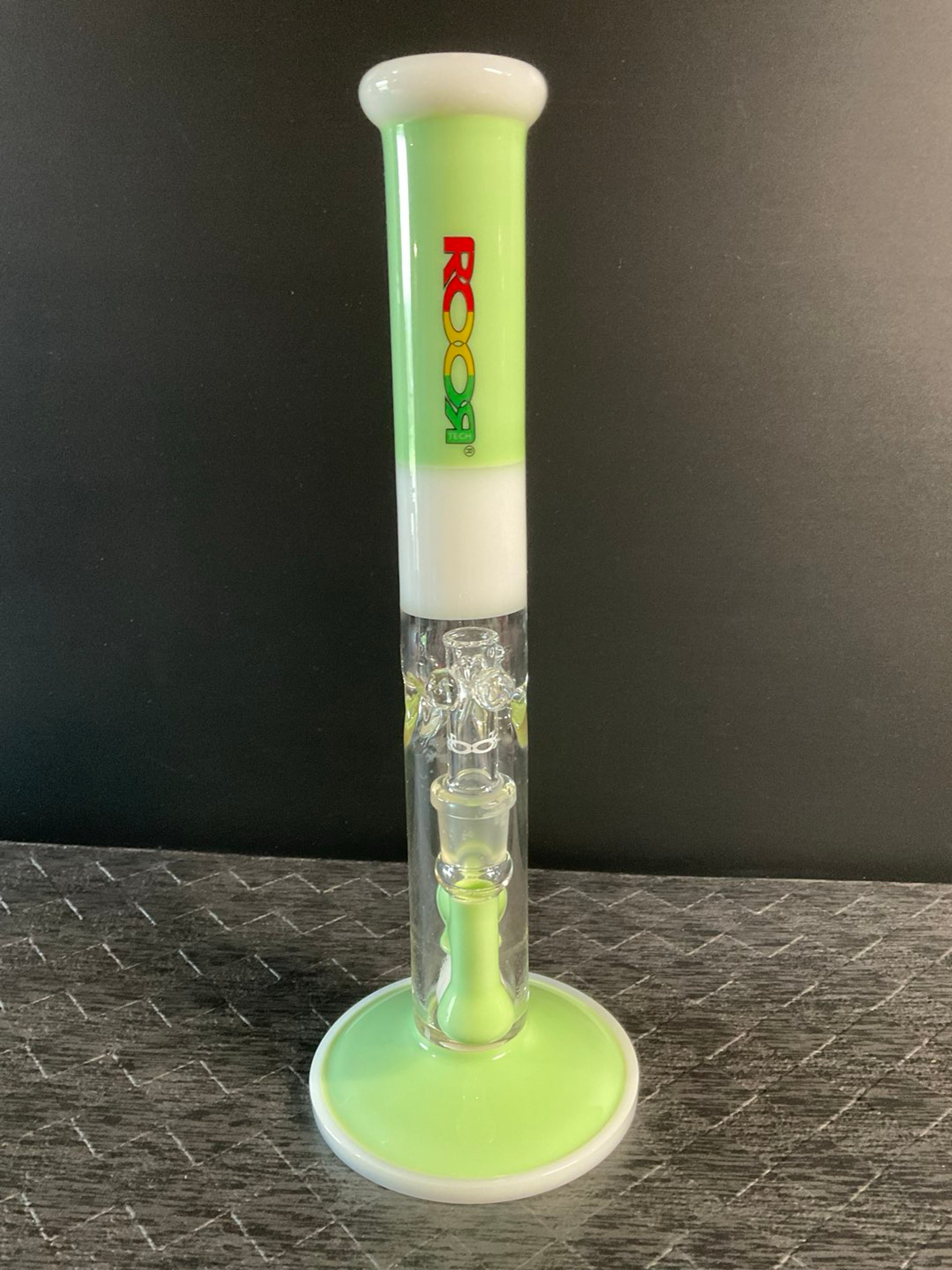 ROOR Tech Fixed 18mm Straight Tube Milky Green White Rasta Bong image 0