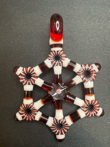 Preview pic of Kaja Glass (@Kajaglass) Merkaba Star Pendant – Peppermint Stripe & Encased Opal