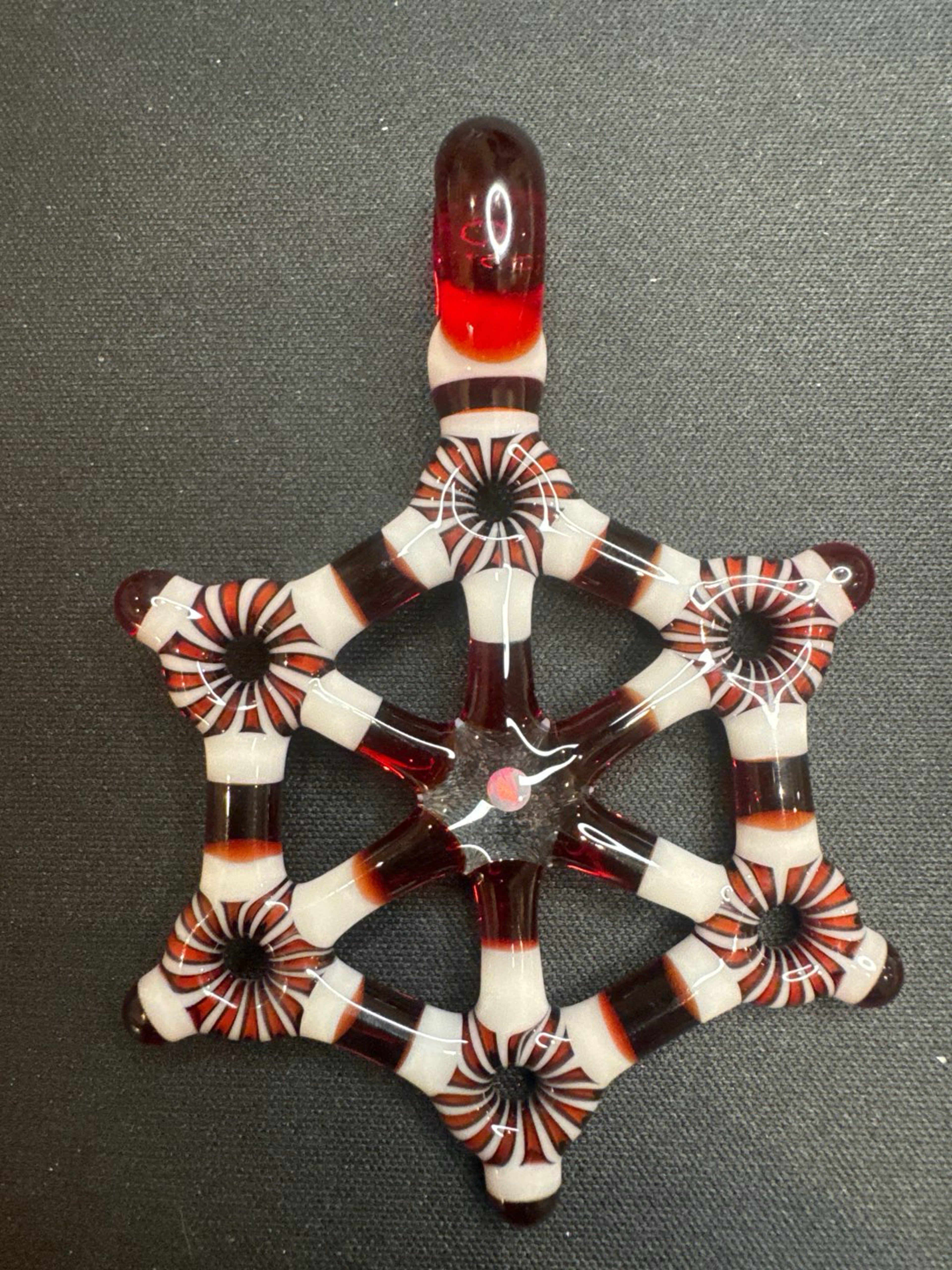Preview pic of Kaja Glass (@Kajaglass) Merkaba Star Pendant – Peppermint Stripe & Encased Opal