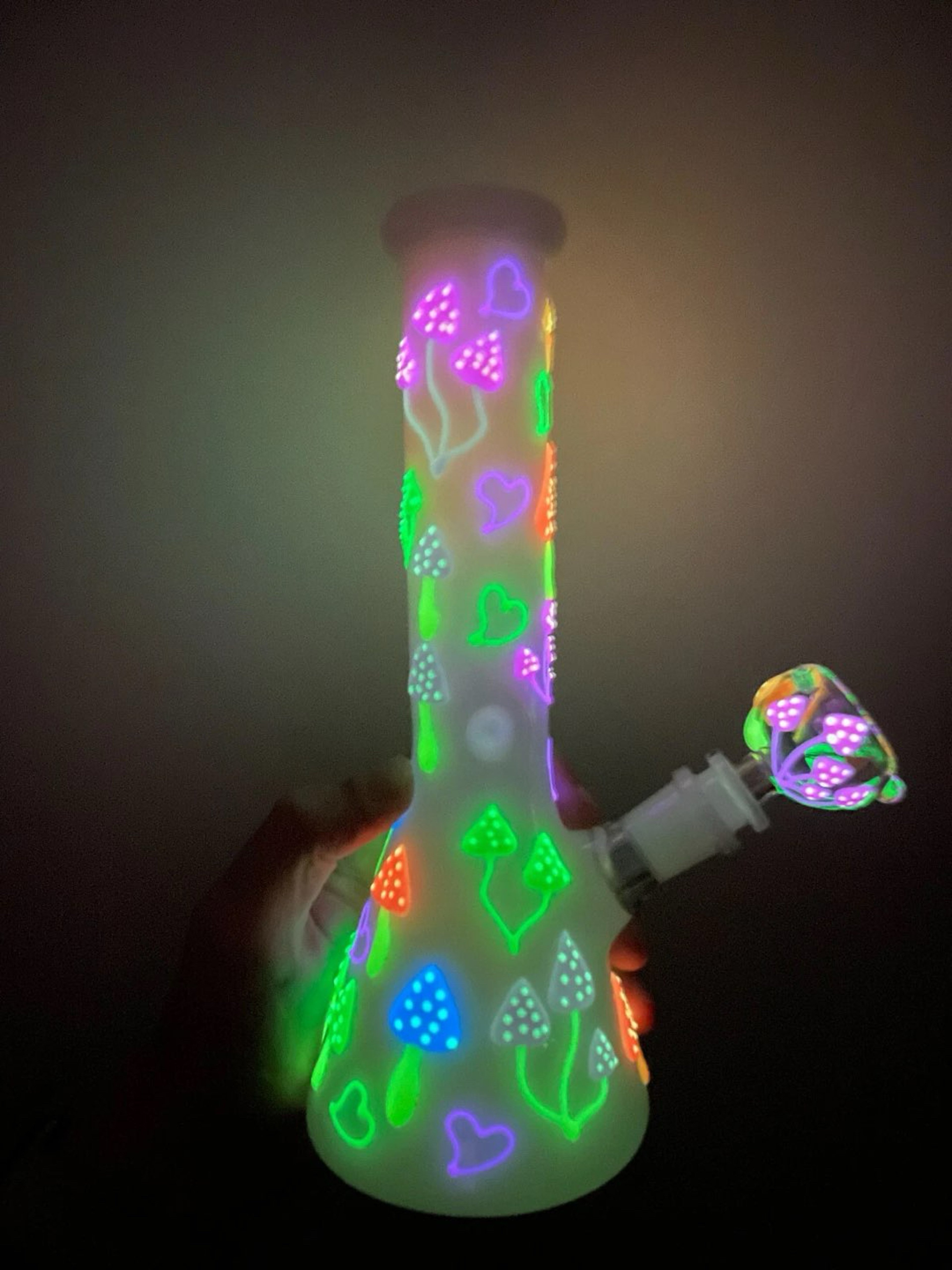 Preview pic of 9.75” Premium Glow in Dark Hearts and Mushrooms