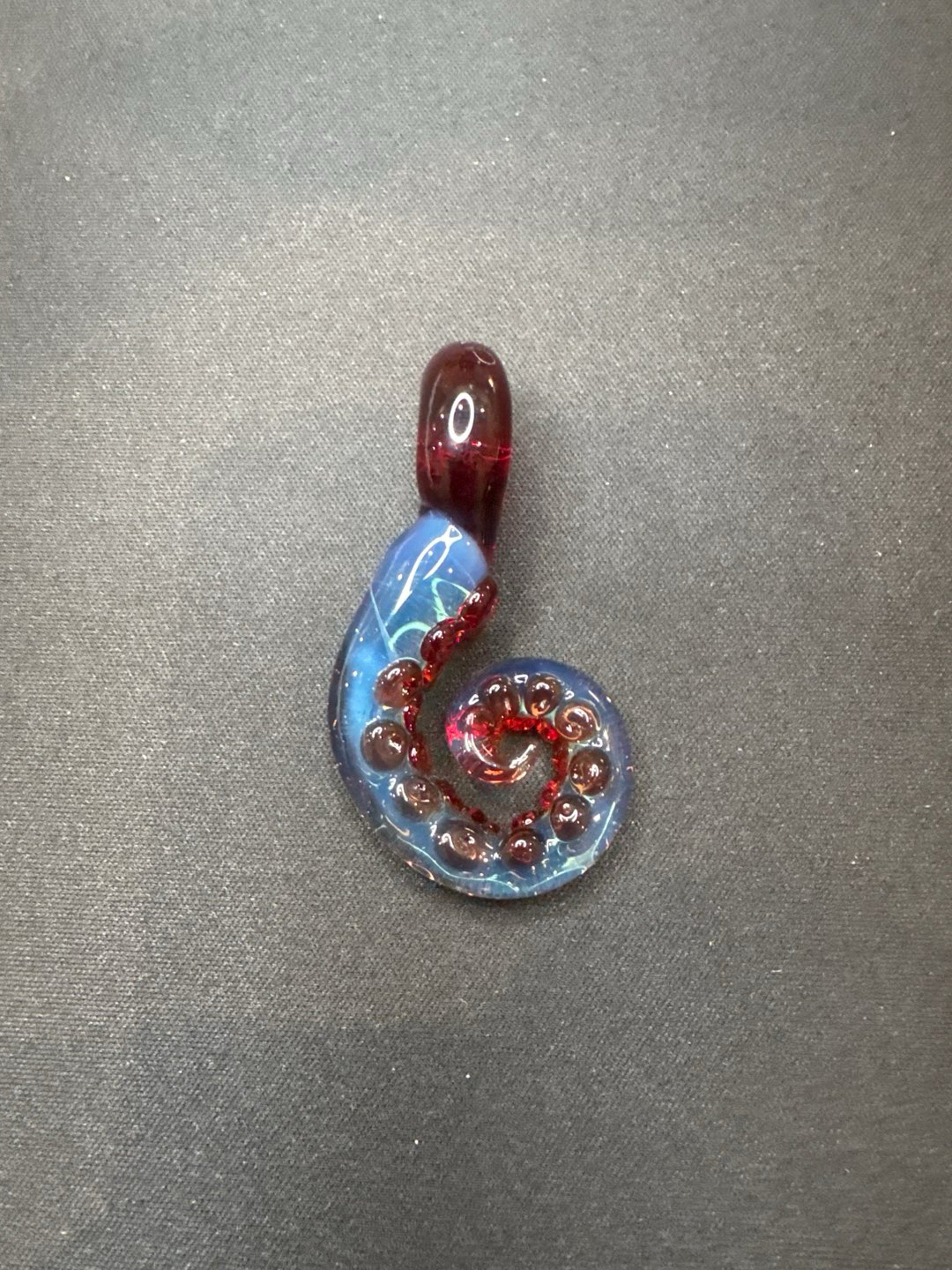 Preview pic of MAKO - Glass Octopus Tentacle Pendant – Crimson Suction Cups & Blue Fuming