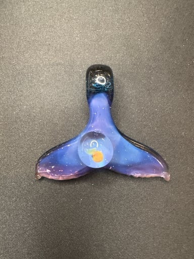 Preview pic of Mako Glass Whale Tail Heady Pendant Encased Opal Space Galaxy Boro Art Glass