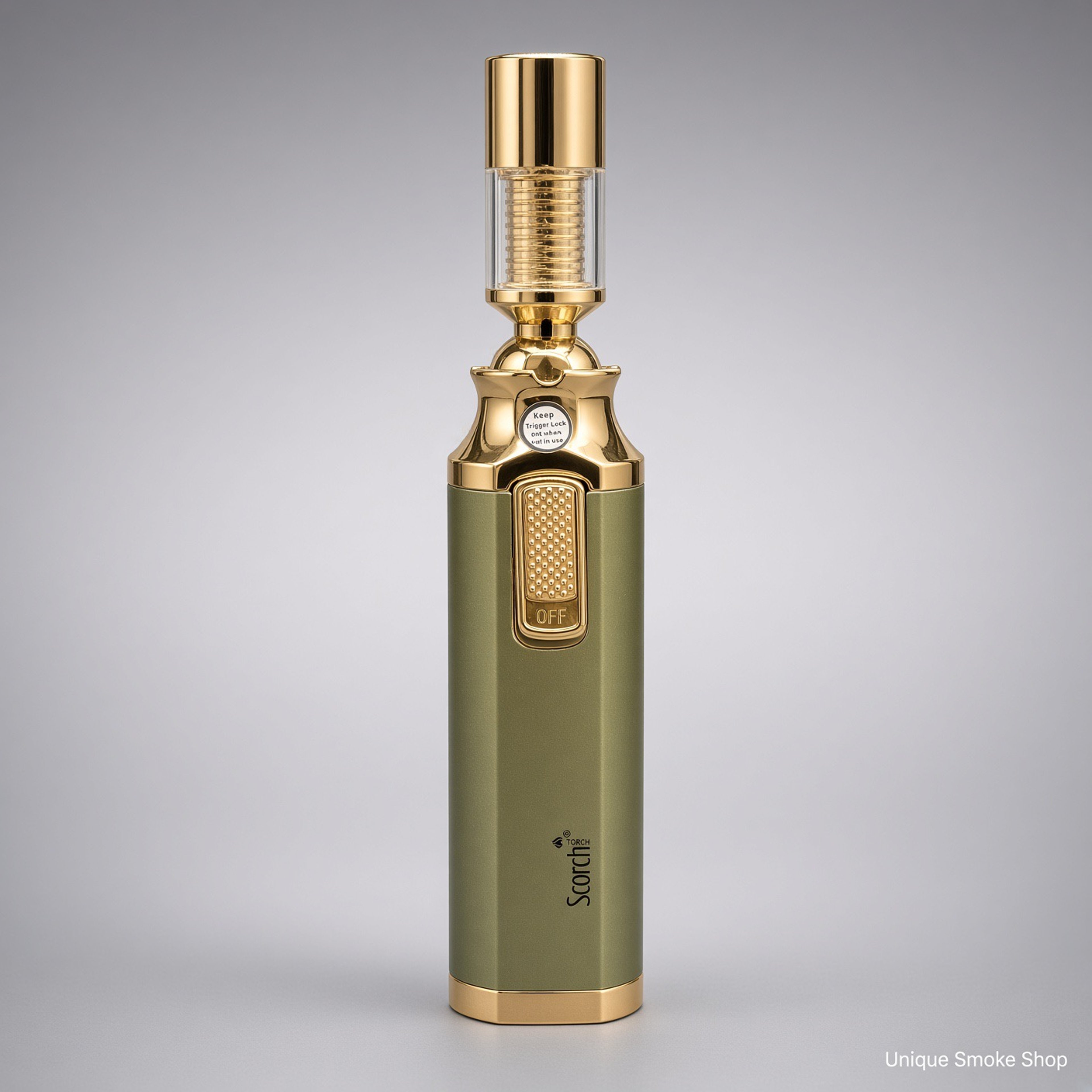 Preview pic of Scorch 6” Swivel Torch Lighter | 360° Adjustable Head | Olive & Gold | New | Ships Empty