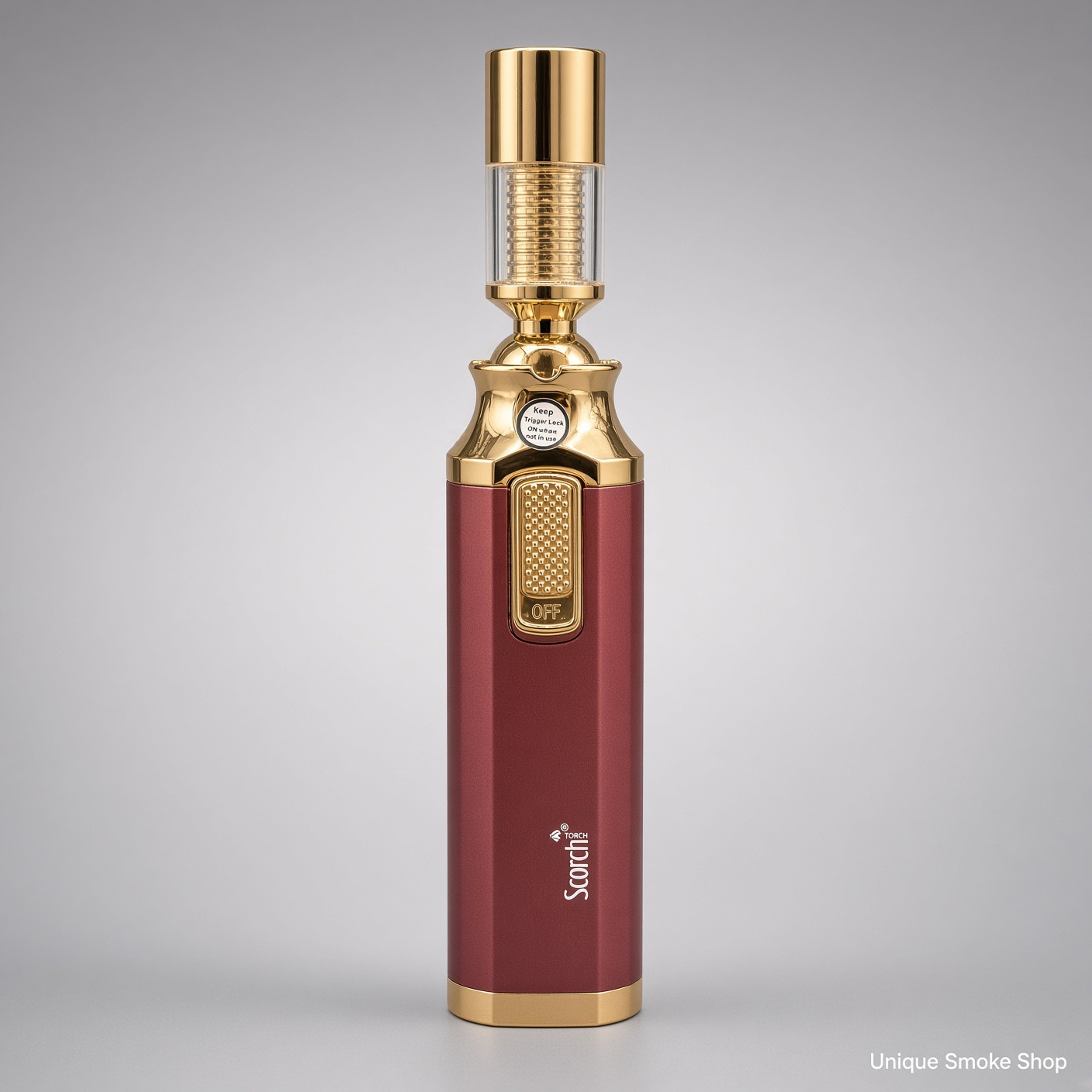 Preview pic of Scorch 6” Swivel Torch Lighter | 360° Adjustable Head | Burgundy & Gold | New | Ships Empty