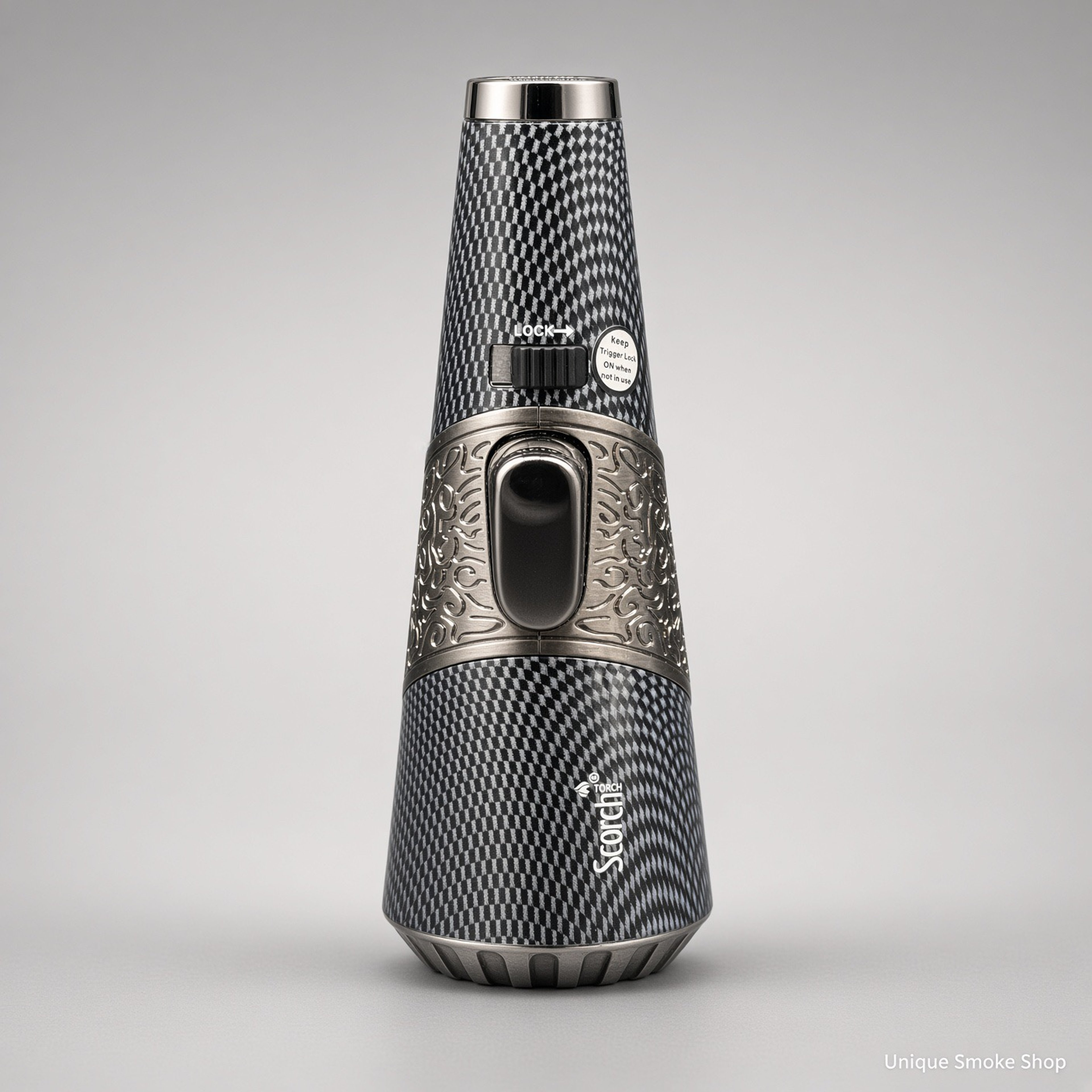 Preview pic of Scorch Torch 61756 Cone | 4.5” Standing Pencil Torch | Carbon Fiber Checkered | New | Ships Empty
