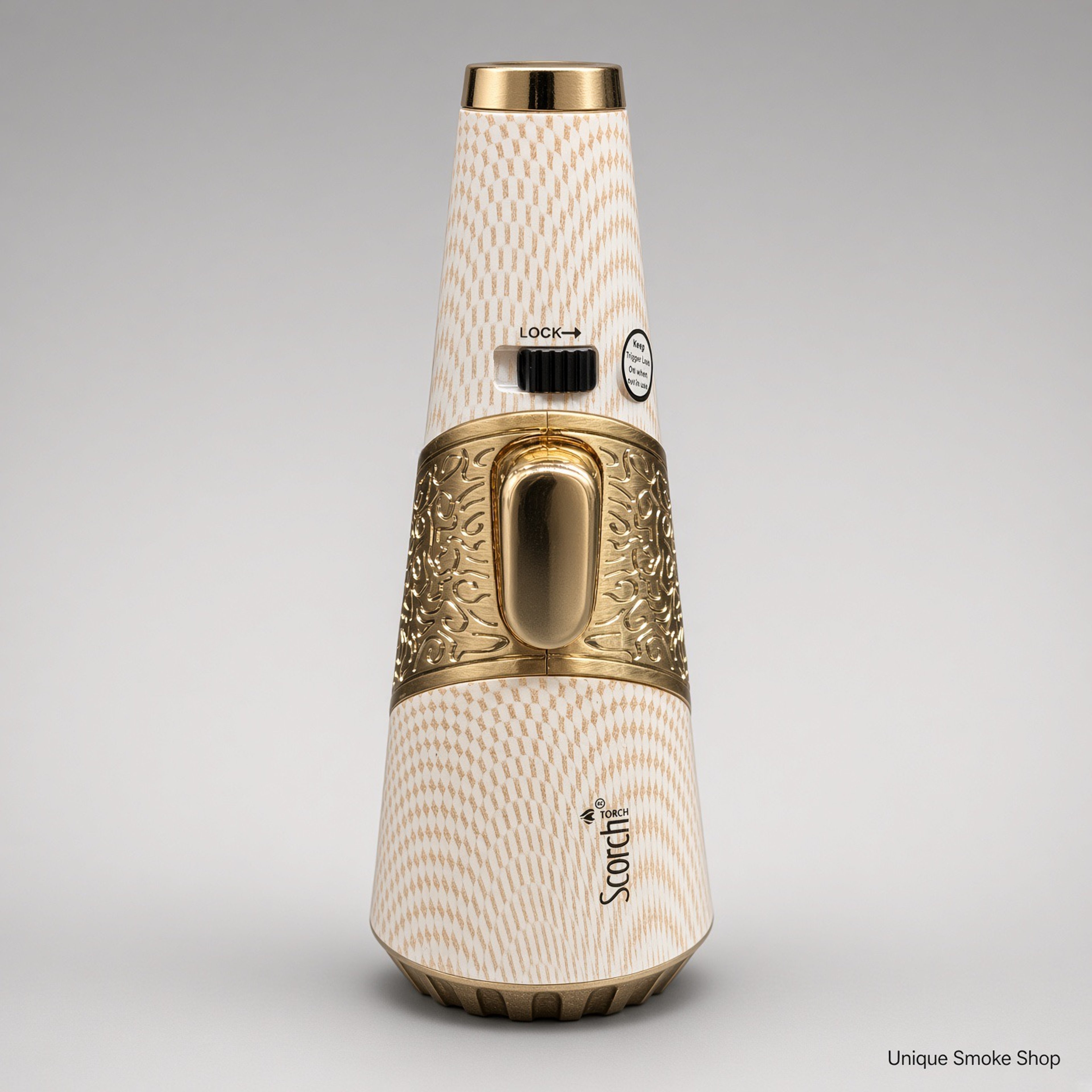 Preview pic of Scorch Torch 61756 Cone | 4.5” Standing Pencil Torch | Cream Diamond & Gold | New | Ships Empty
