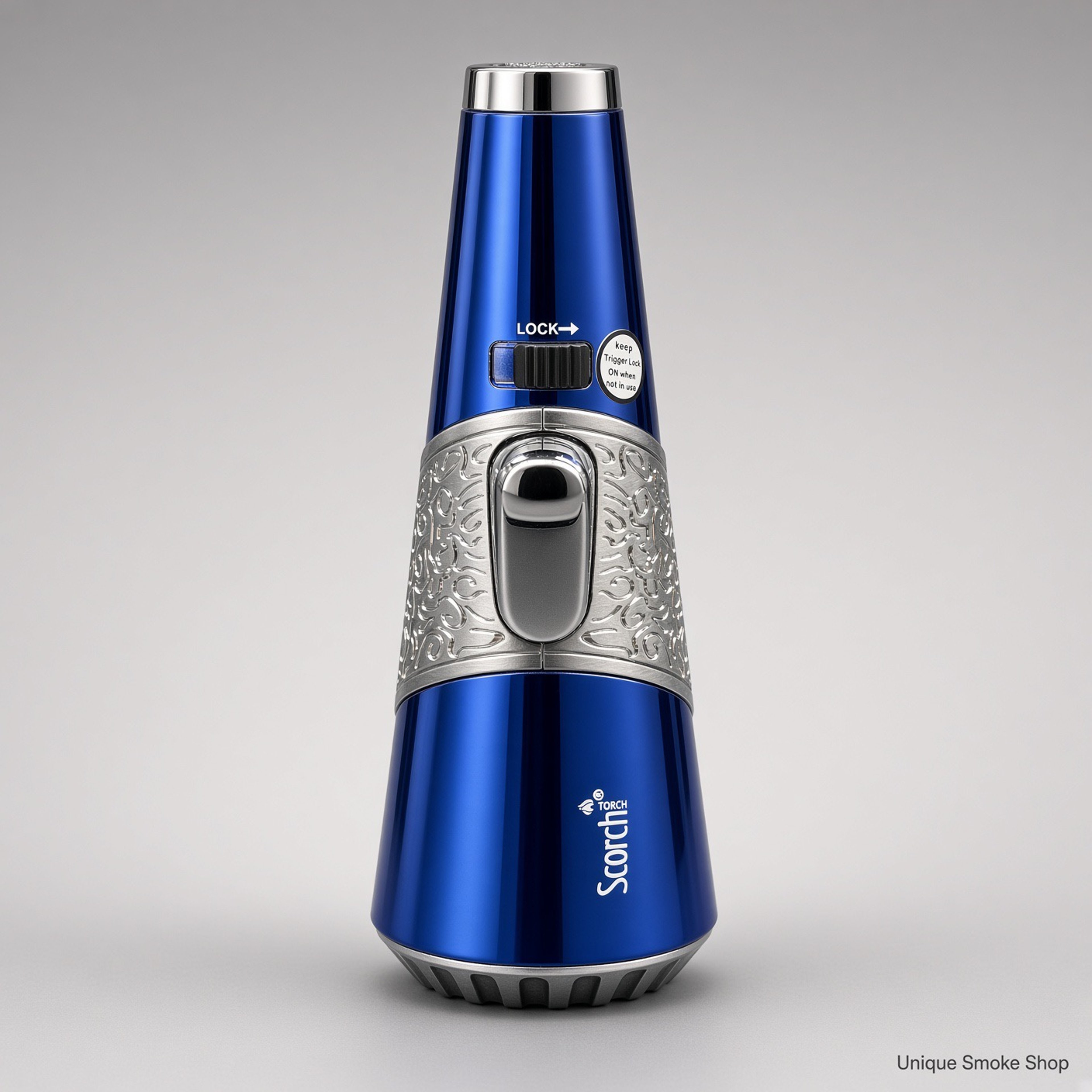 Preview pic of Scorch Torch 61756 Cone | 4.5” Standing Pencil Torch | Royal Blue & Silver | New | Ships Empty