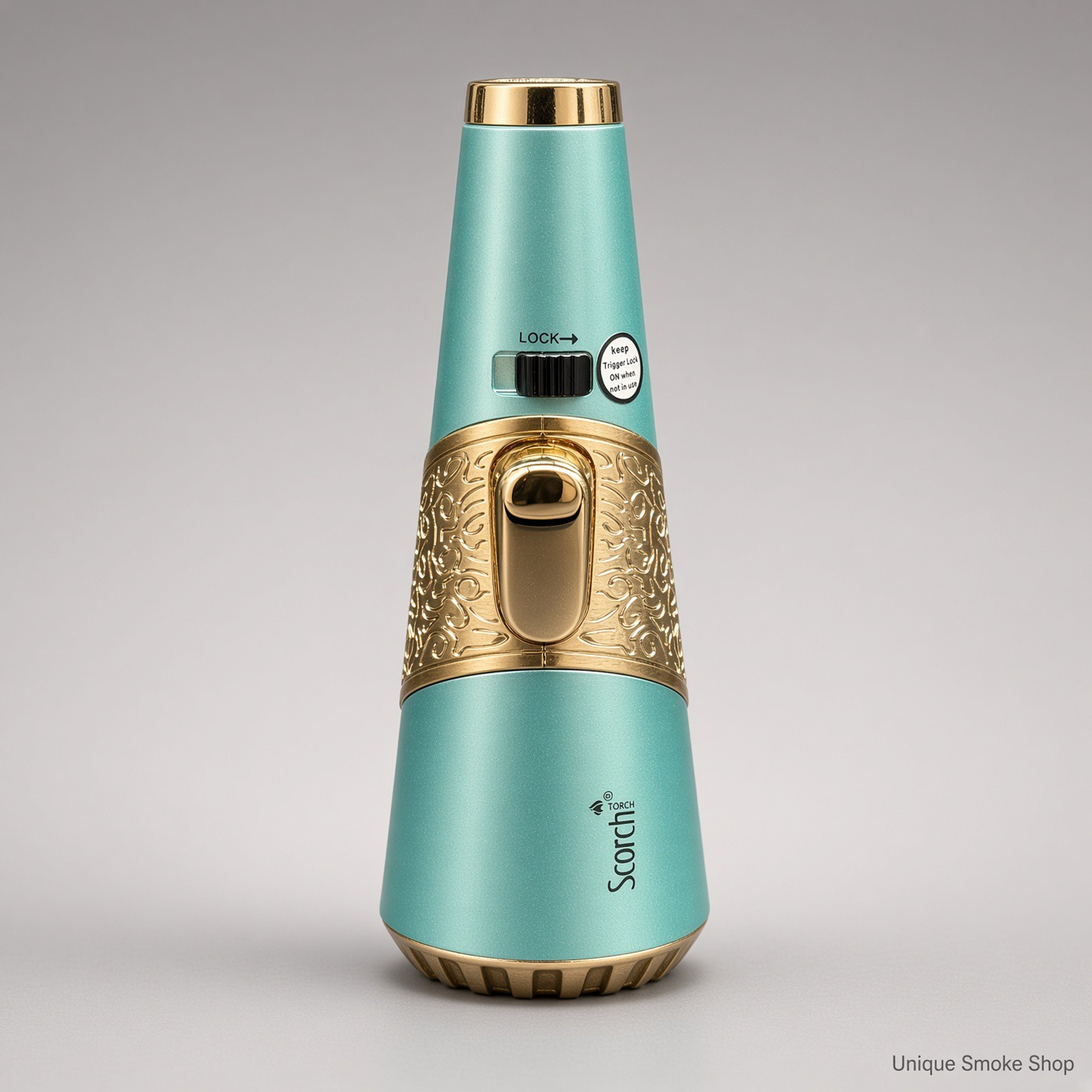 Preview pic of Scorch Torch 61756 Cone | 4.5” Standing Pencil Torch | Teal & Gold | New | Ships Empty