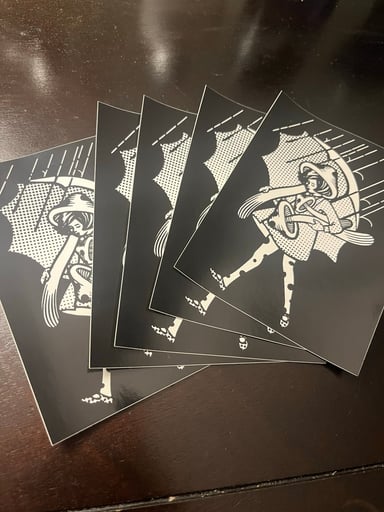 Preview pic of 5 Slinger "Shroom Girl" Stickers - (Black/White Variant)