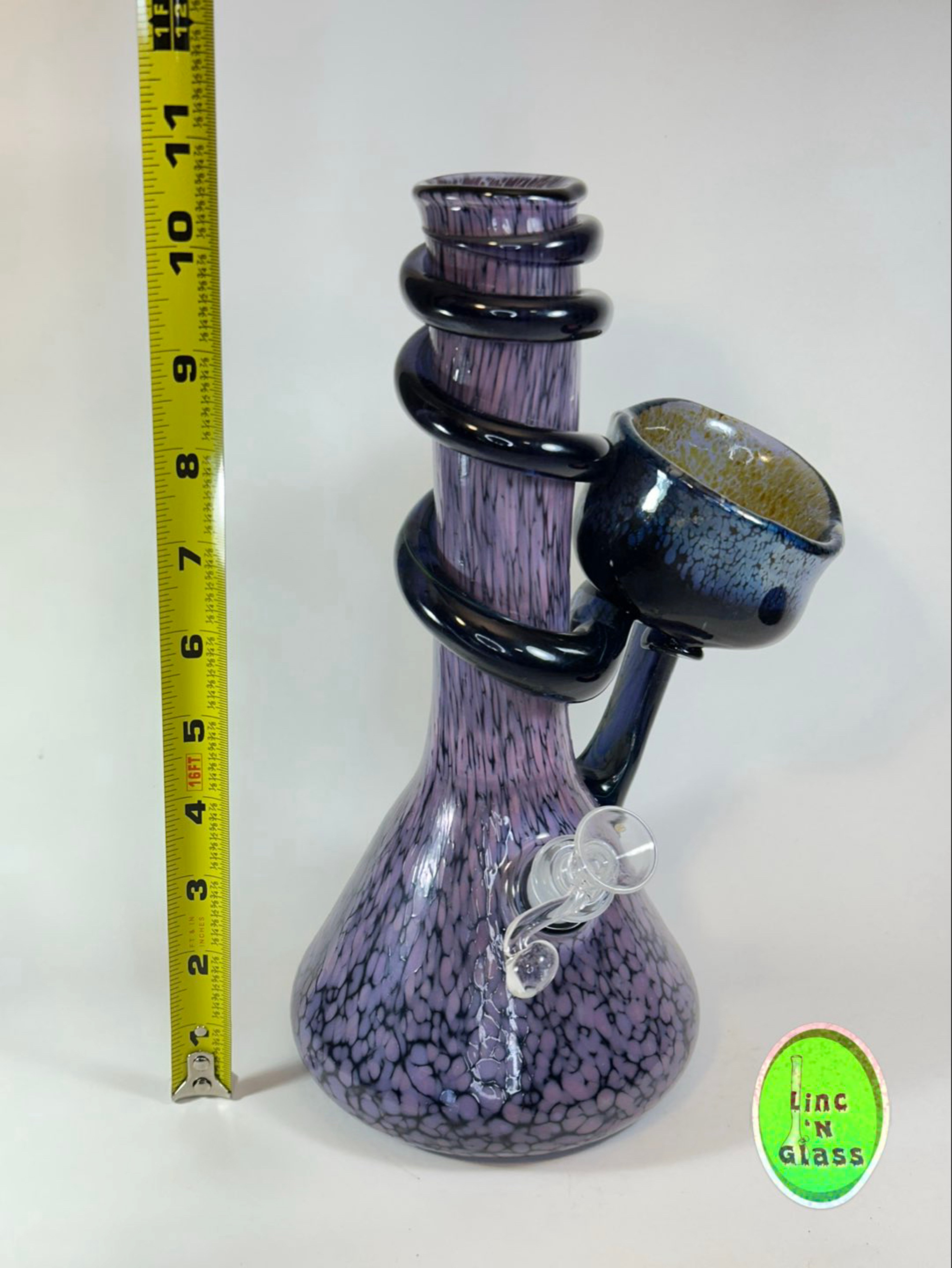 Special K Glass 10½” Purple Wrap Bong with Attached Ash Cup image 0