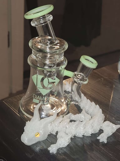 Preview pic of Diamond Glass Mini Recycler Rig with Lime Green Accents